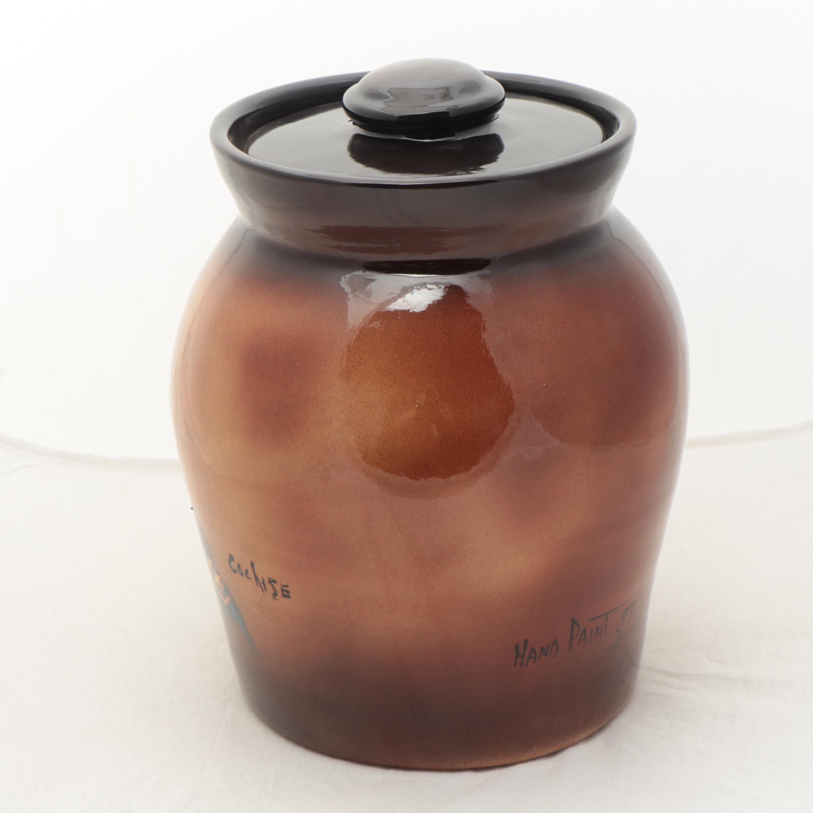 Rick Wisecarver Glazed Earthenware Portrait Lidded Jar, Circa 1999