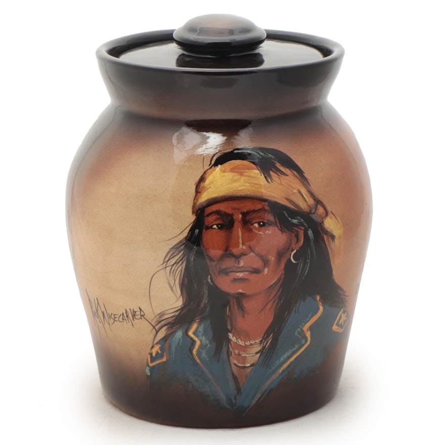 Rick Wisecarver Glazed Earthenware Portrait Lidded Jar, Circa 1999