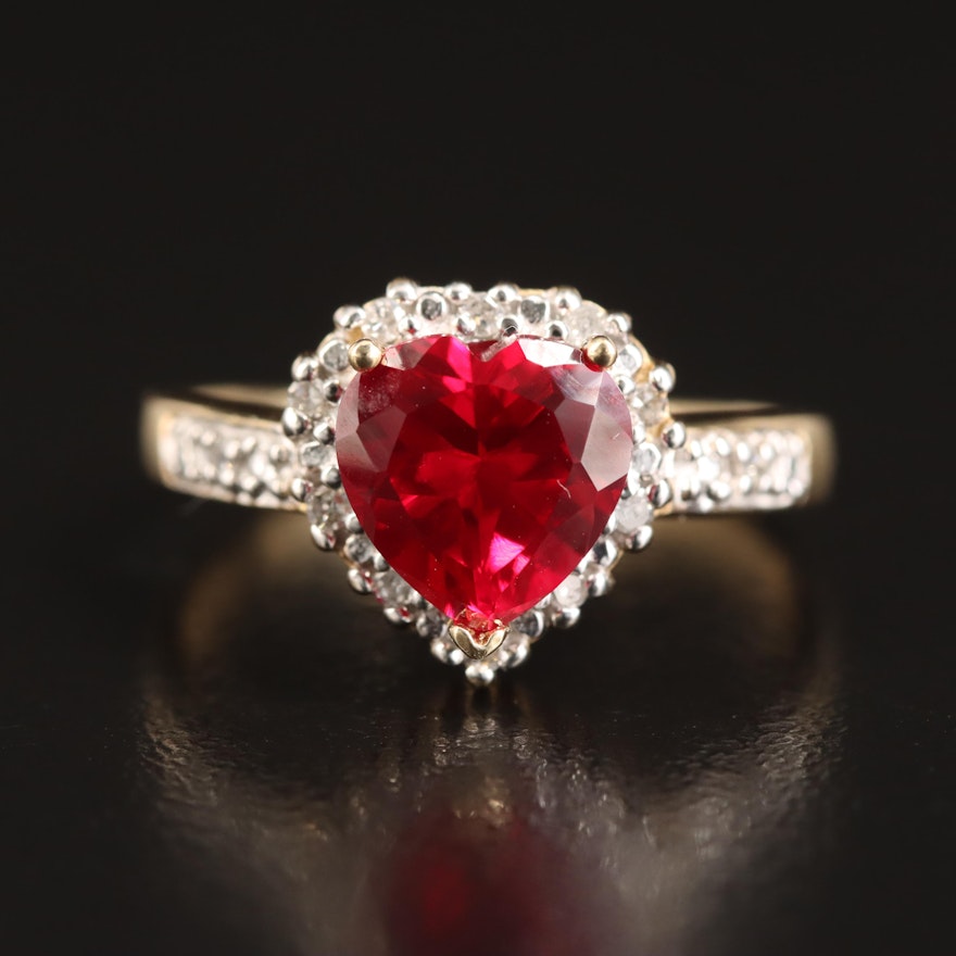 Marchesa 10K Ruby and Diamond Heart Ring
