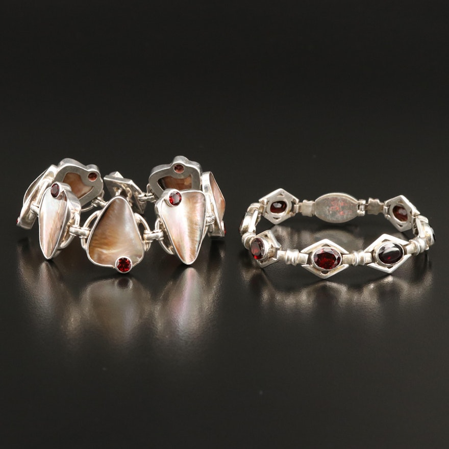 Marta Howell, Garnet and Shell Featured in Sterling Bracelets