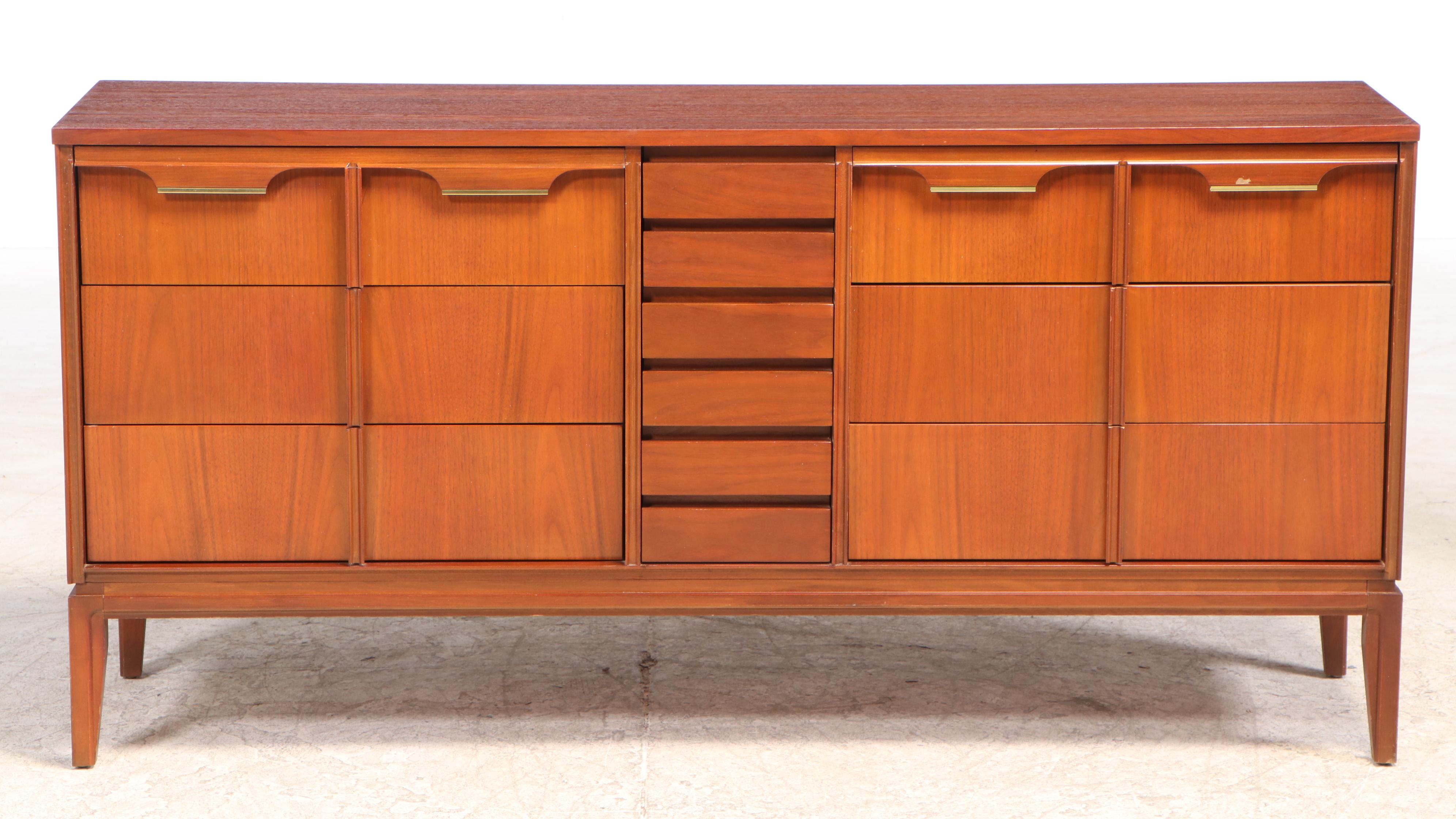 Basic-Witz Nine-Drawer Walnut Dresser