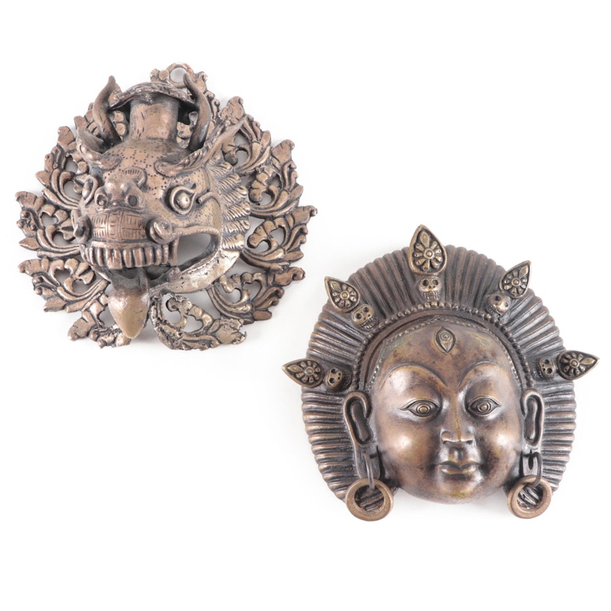 Nepalese Bronze Kumari Protection Mask with Yamantaka Wall Hanging Candle Sconce