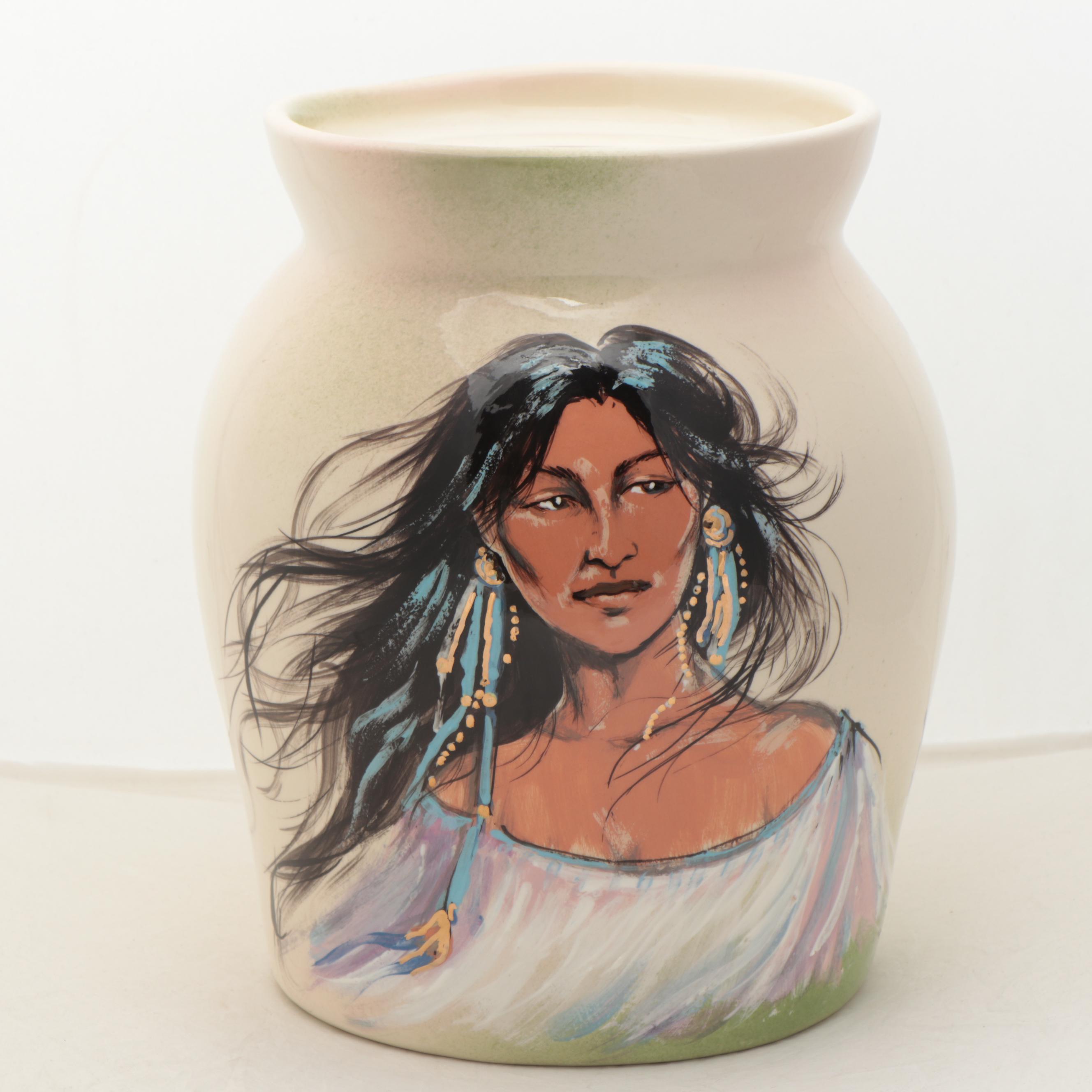 Rick Wisecarver Glazed Earthenware Portrait Vase, 1989