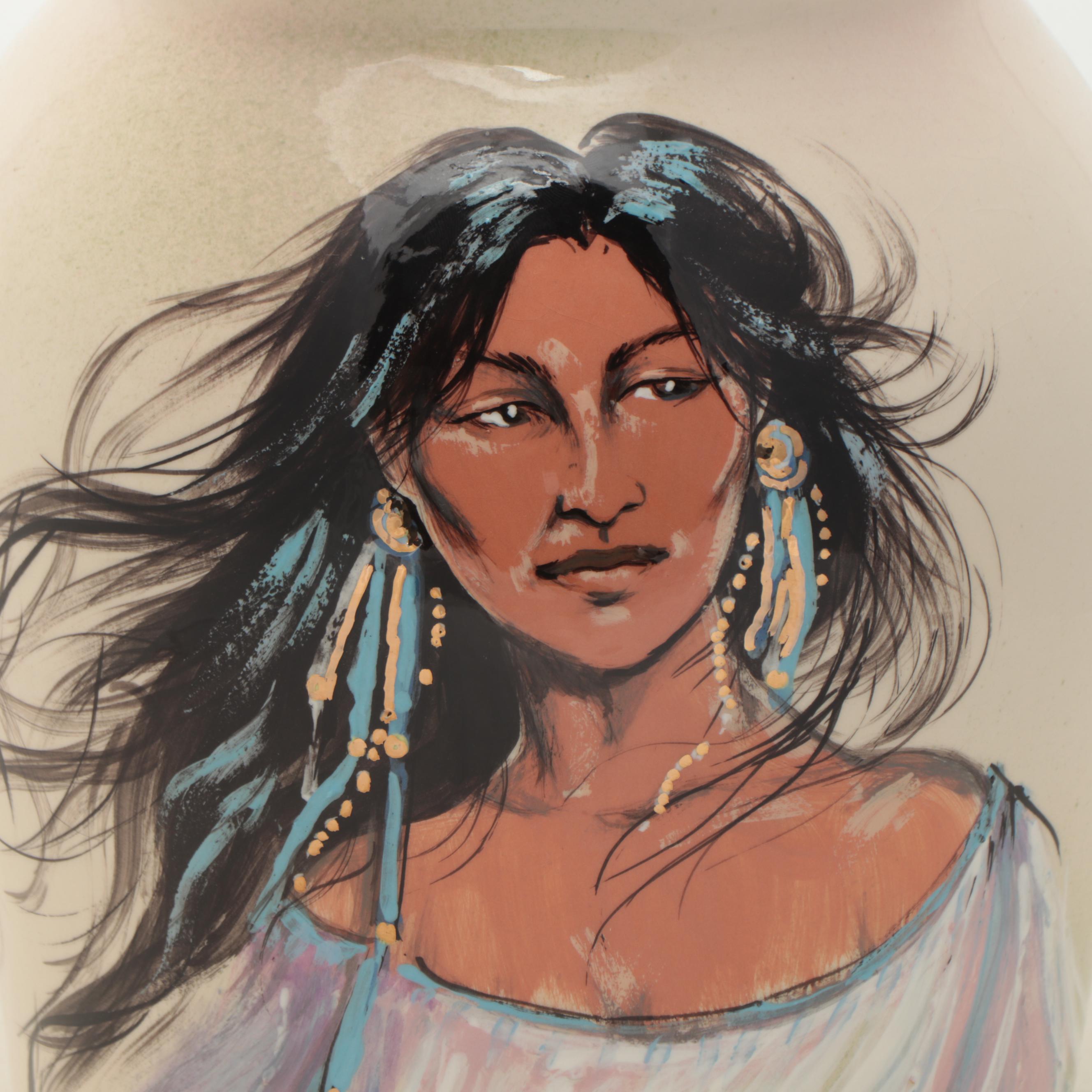 Rick Wisecarver Glazed Earthenware Portrait Vase, 1989