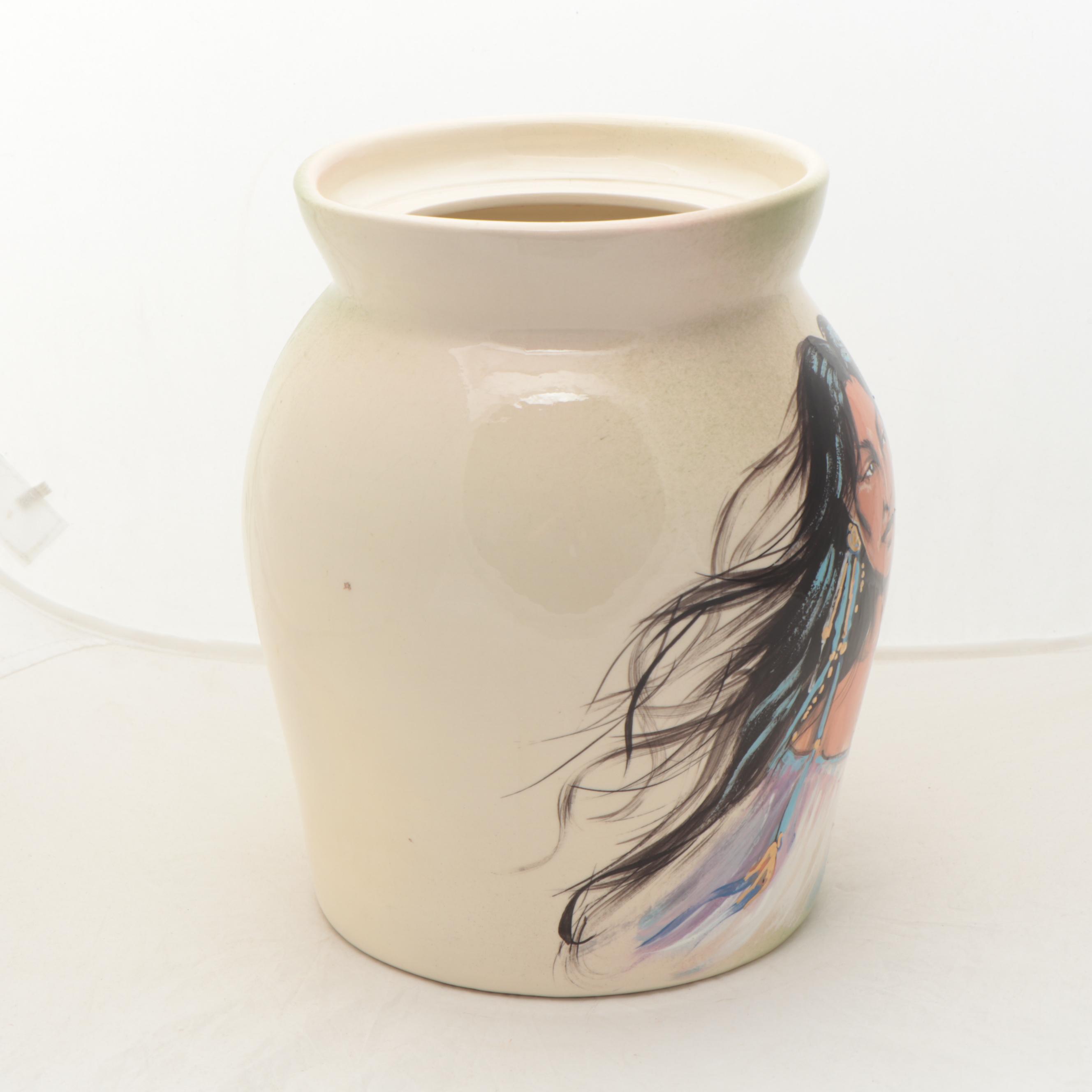 Rick Wisecarver Glazed Earthenware Portrait Vase, 1989