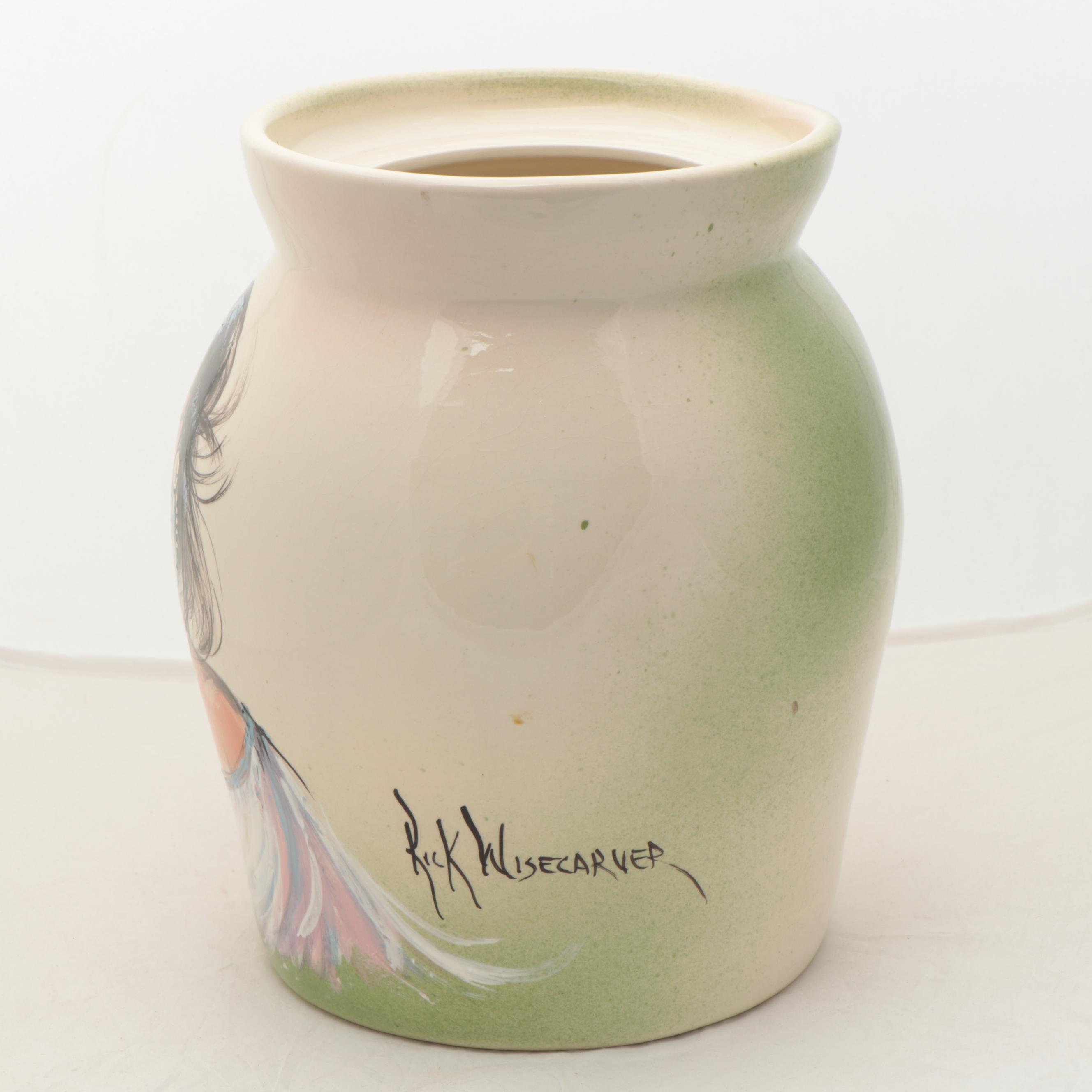 Rick Wisecarver Glazed Earthenware Portrait Vase, 1989