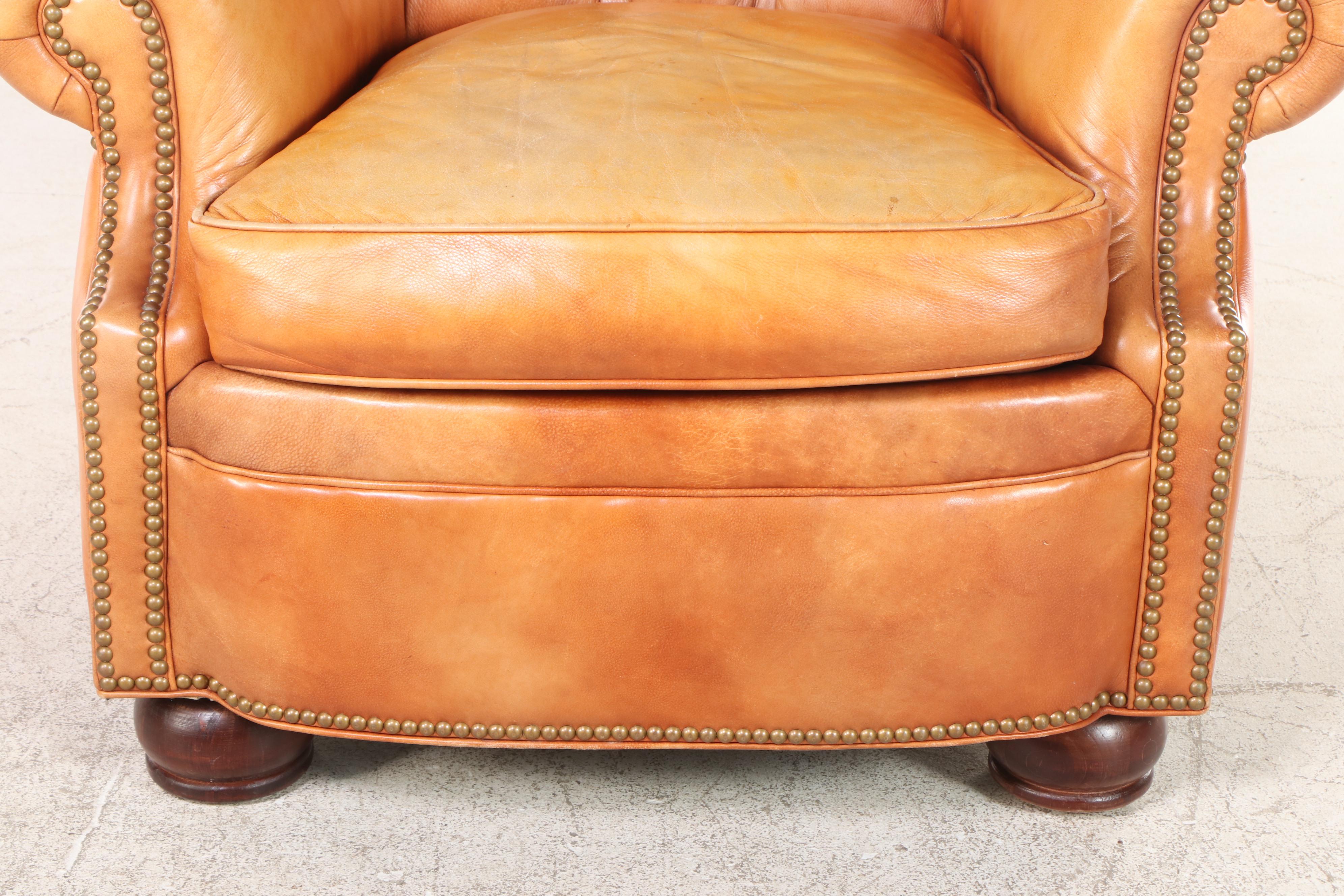 Hancock & Moore Button Tufted Leather Wingback Club Chair and Ottoman