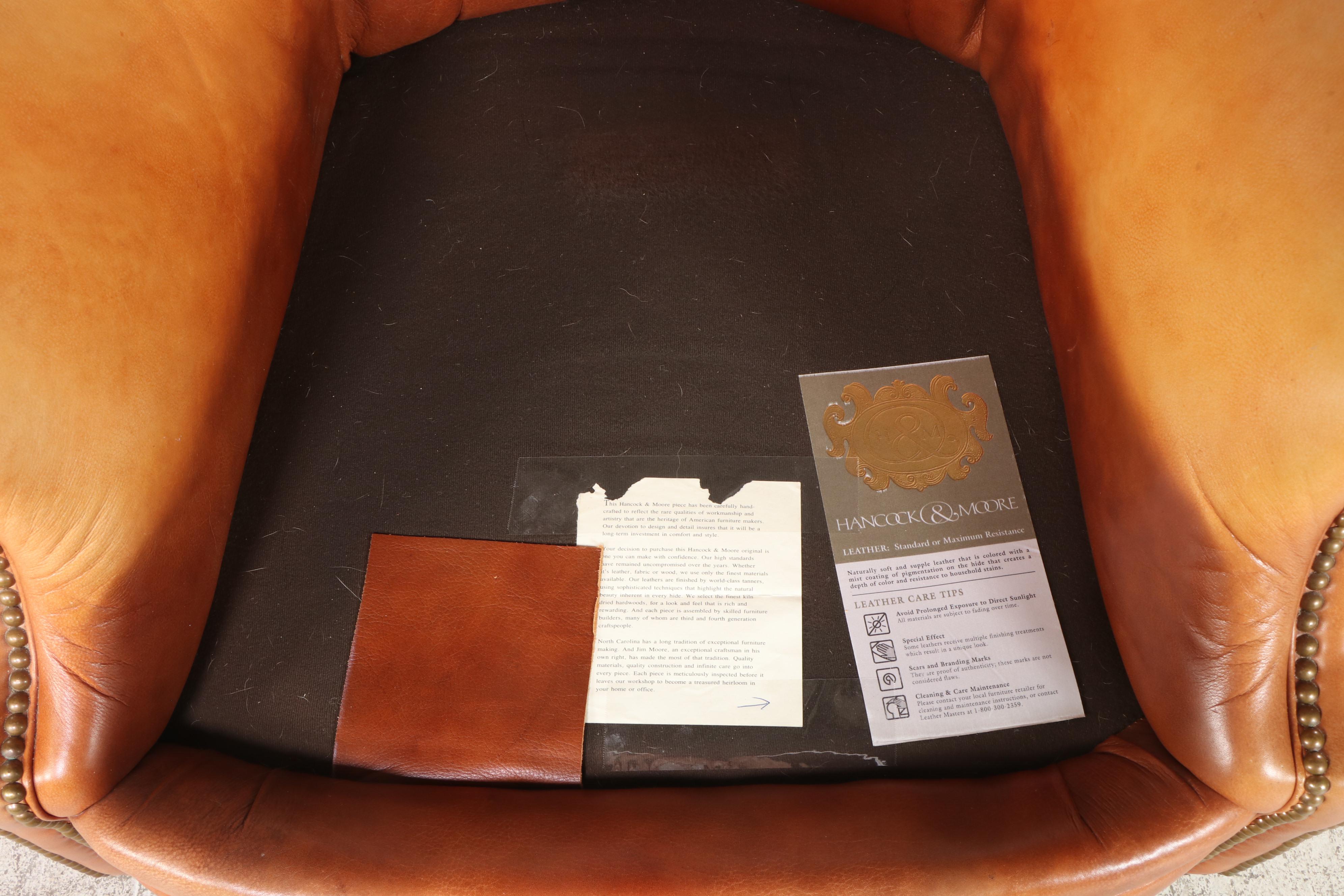 Hancock & Moore Button Tufted Leather Wingback Club Chair and Ottoman