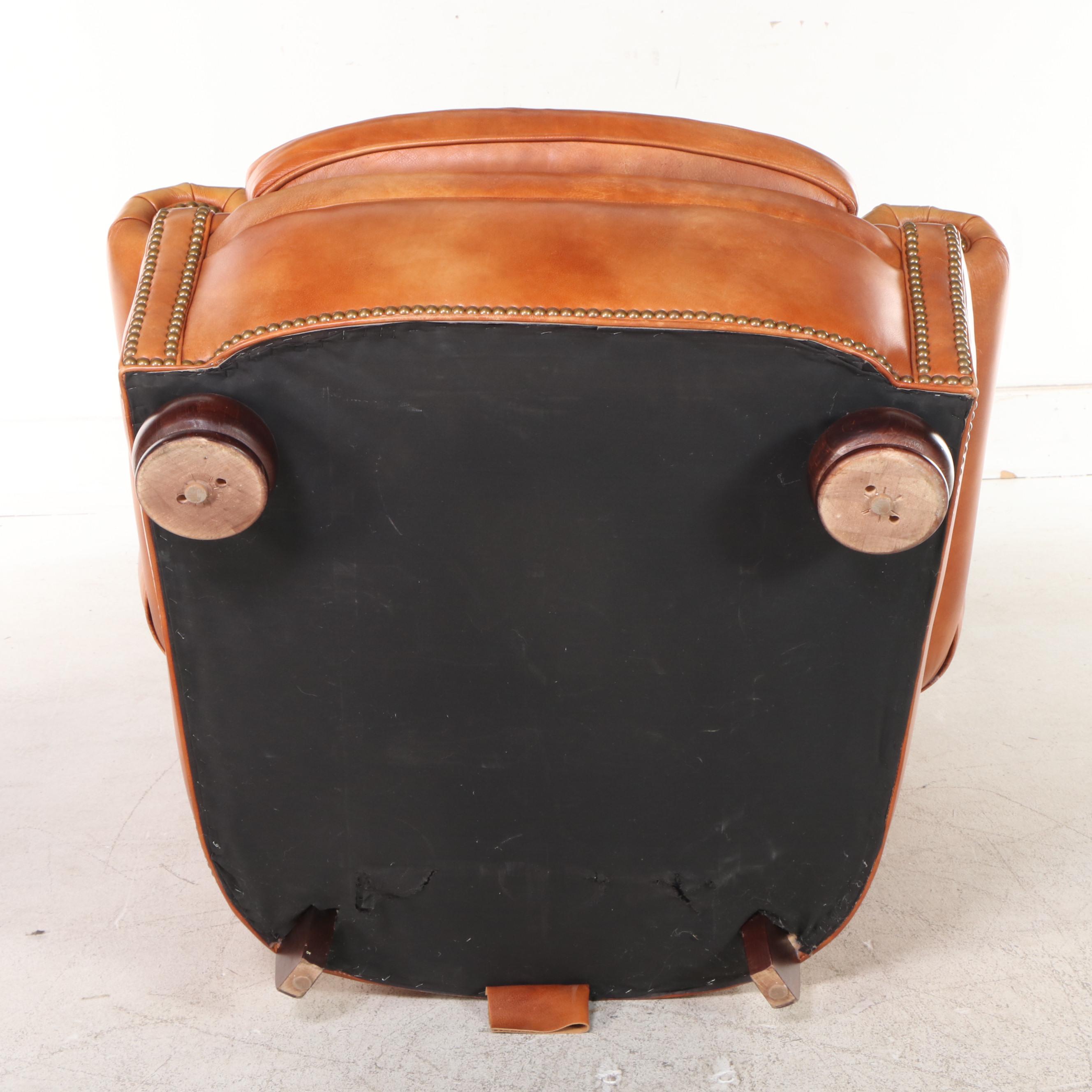 Hancock & Moore Button Tufted Leather Wingback Club Chair and Ottoman