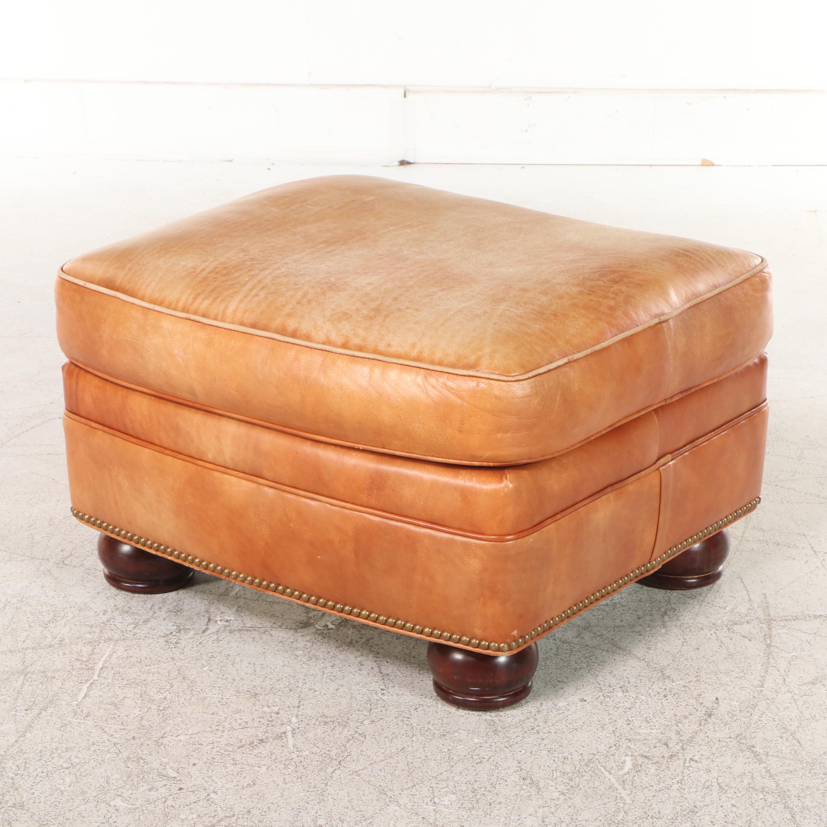 Hancock & Moore Button Tufted Leather Wingback Club Chair and Ottoman