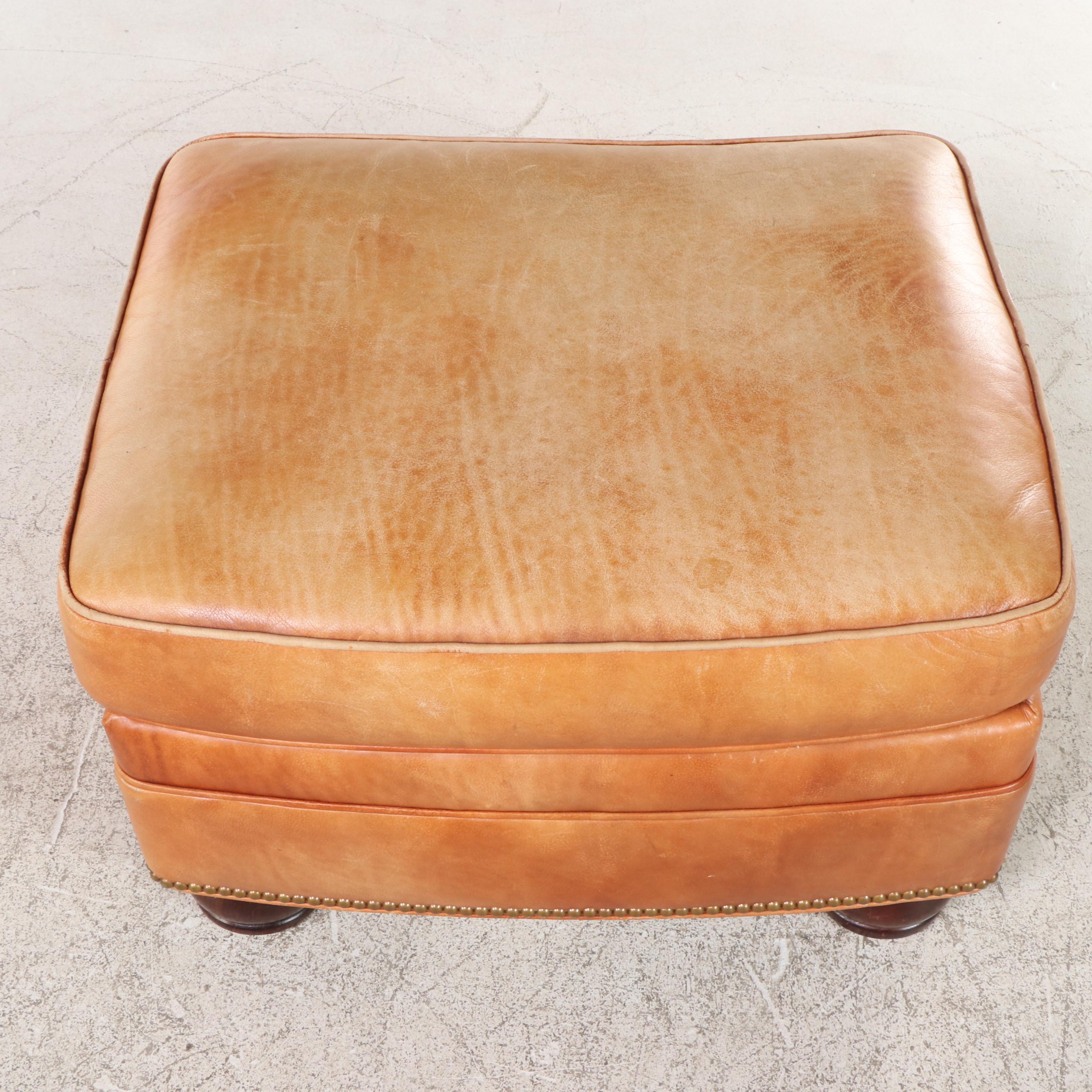 Hancock & Moore Button Tufted Leather Wingback Club Chair and Ottoman