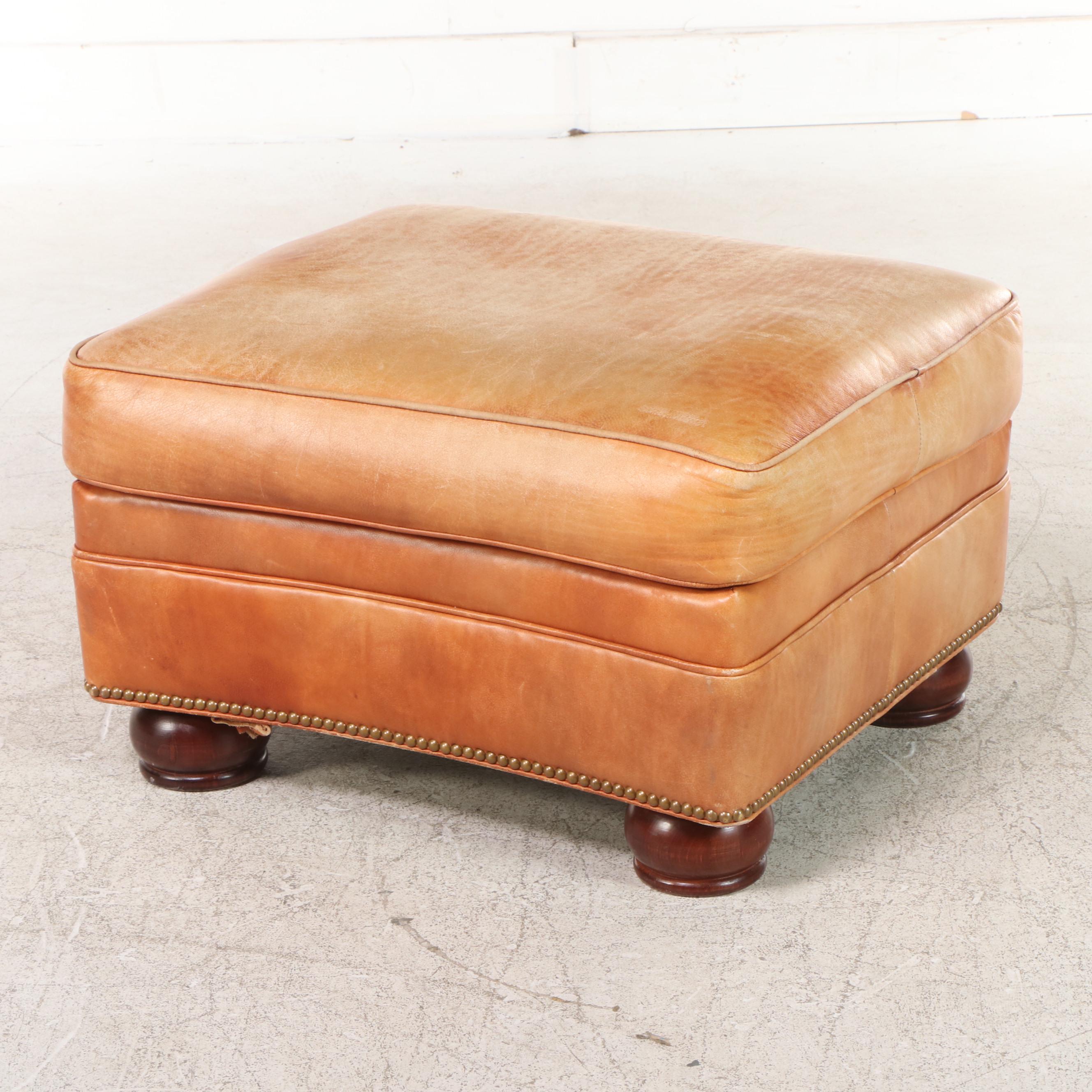 Hancock & Moore Button Tufted Leather Wingback Club Chair and Ottoman