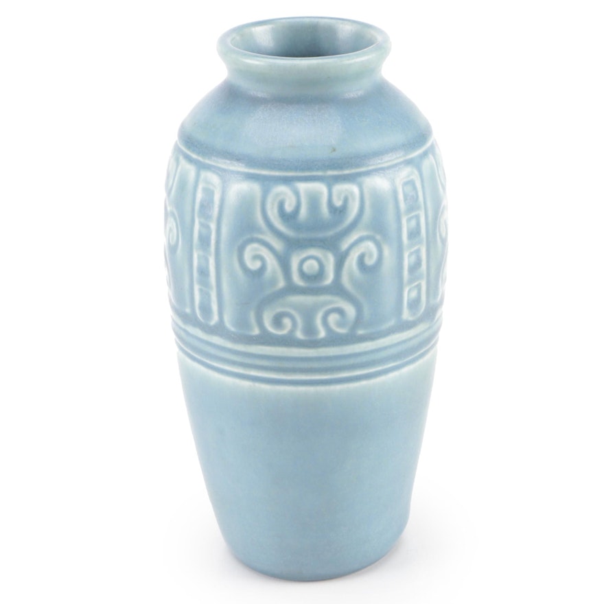 Rookwood Pottery Embossed Turquoise Glazed Vase, 1928