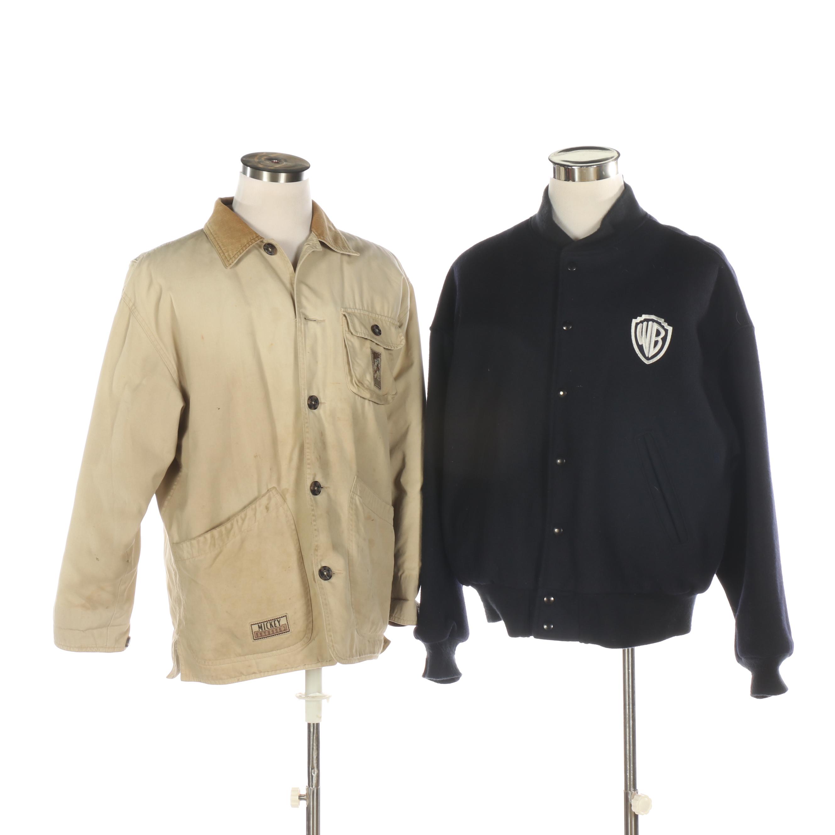 Disney Store Mickey Outdoors Barn Coat and Warner Bros. Studio Varsity Jacket