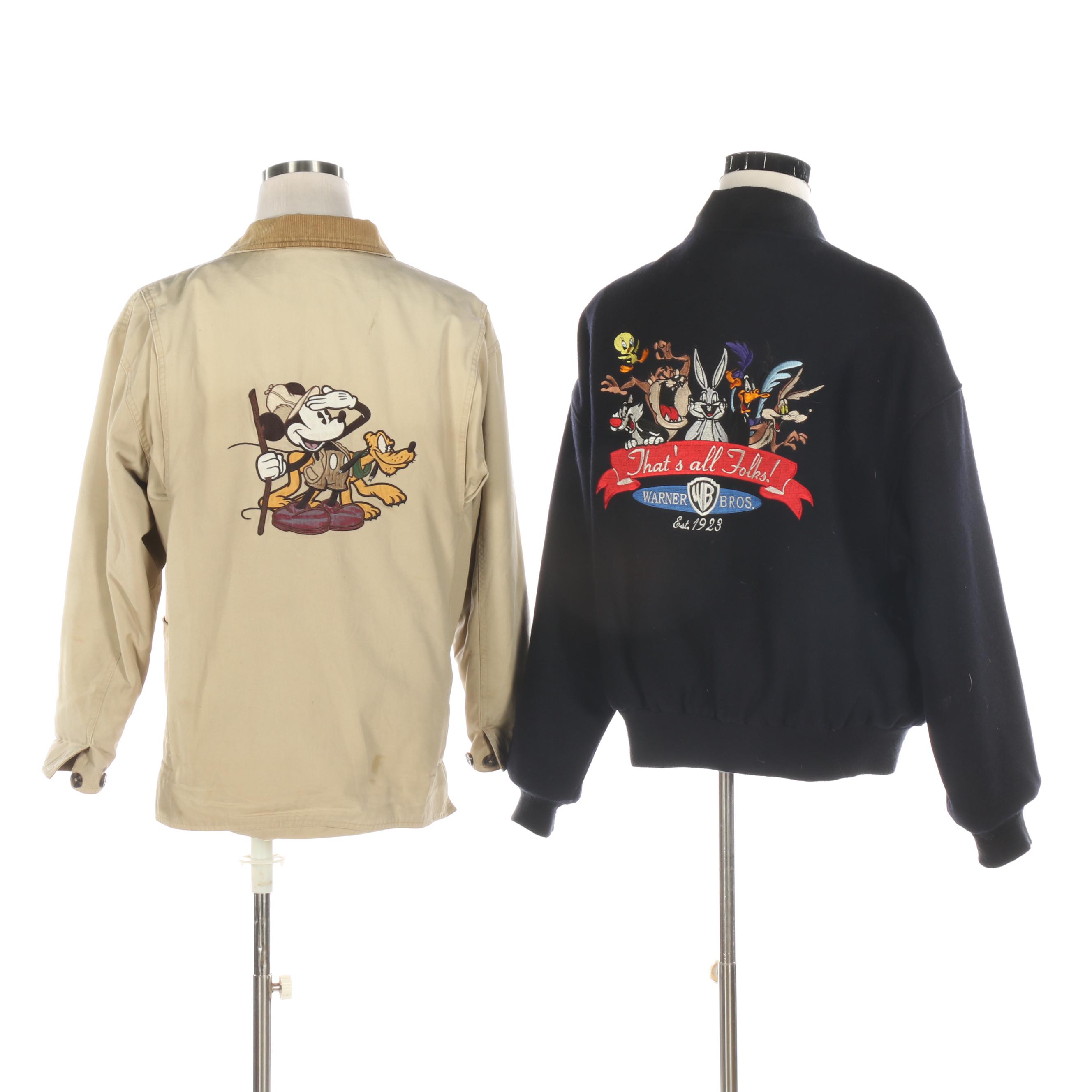 Disney Store Mickey Outdoors Barn Coat and Warner Bros. Studio Varsity Jacket