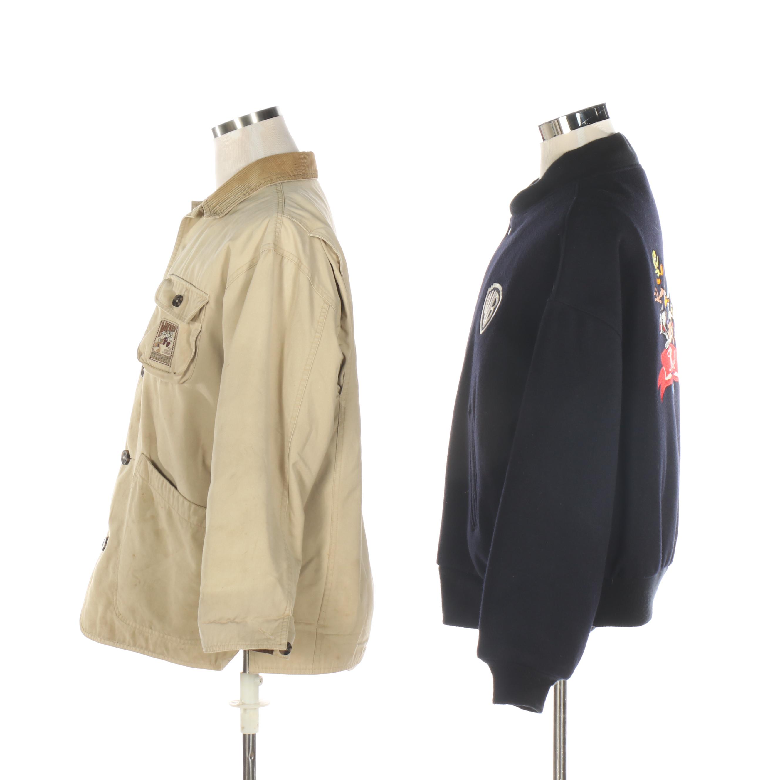 Disney Store Mickey Outdoors Barn Coat and Warner Bros. Studio Varsity Jacket