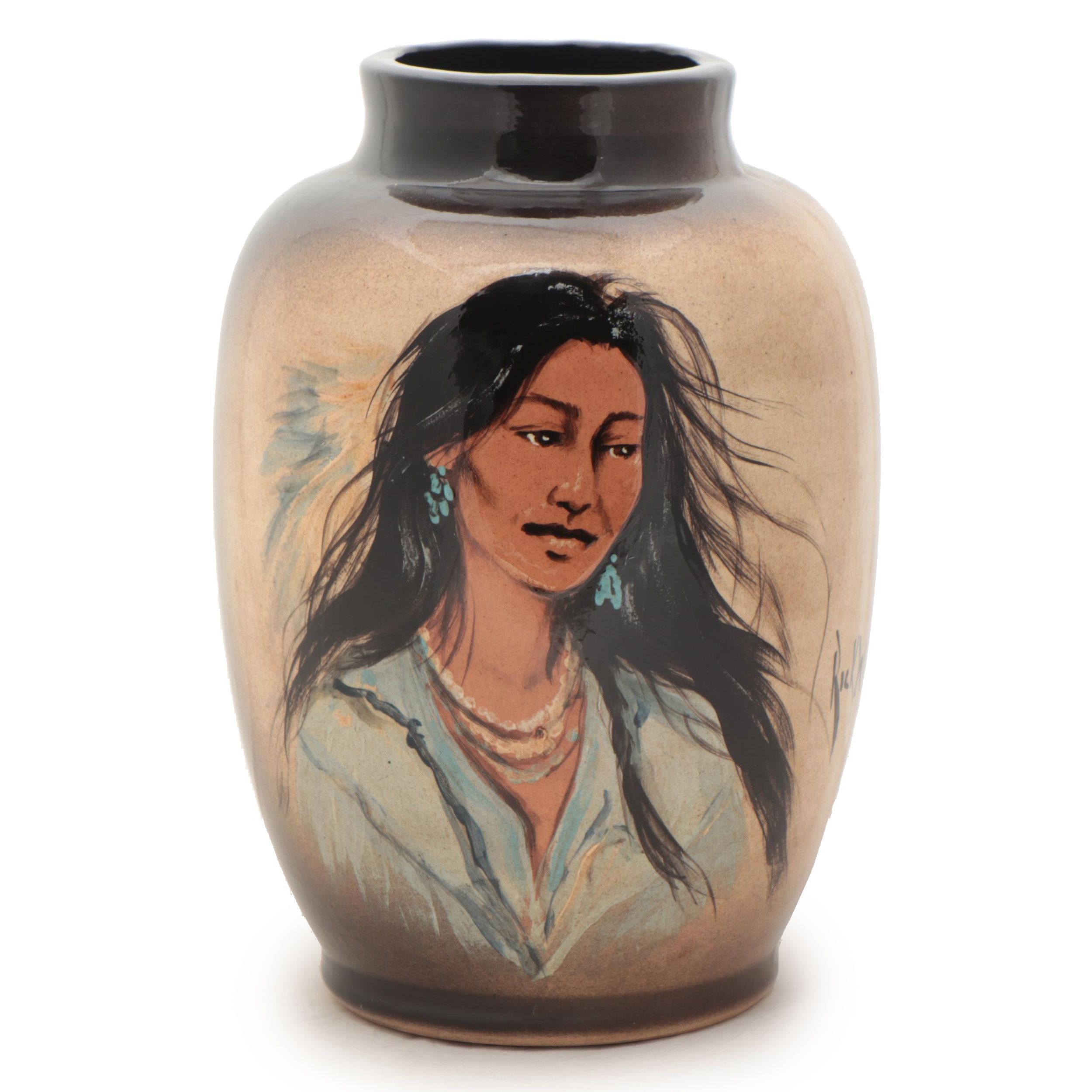 Rick Wisecarver Glazed Earthenware Portrait Vase, 2000