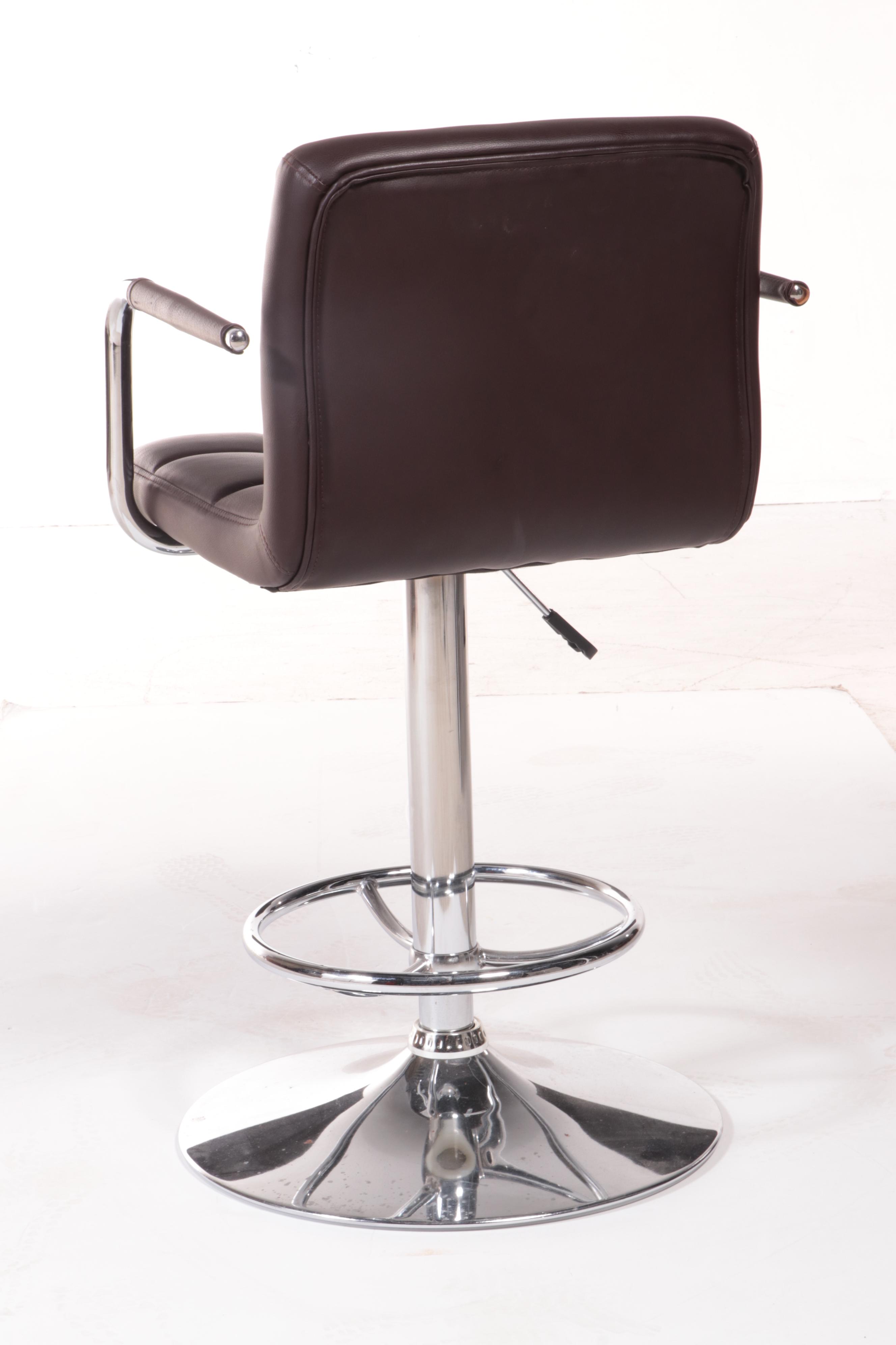Belnick Inc. Modernist Style Chrome and Faux-Leather Adjustable Swivel Bar Stool