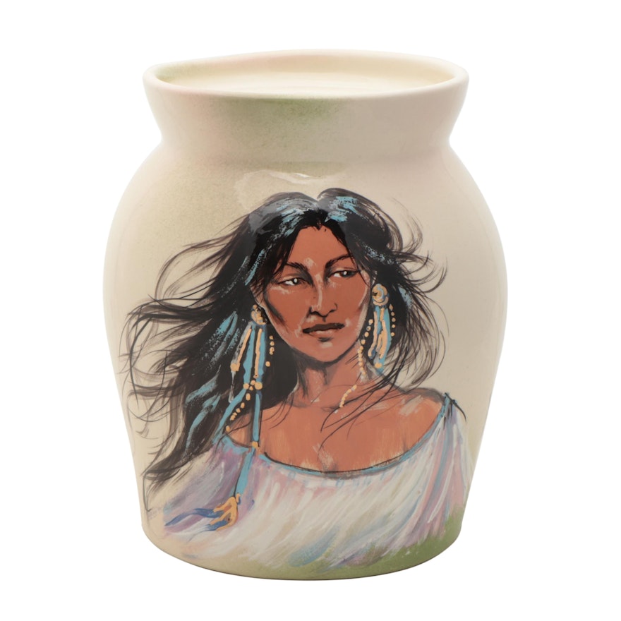 Rick Wisecarver Glazed Earthenware Portrait Vase, 1989