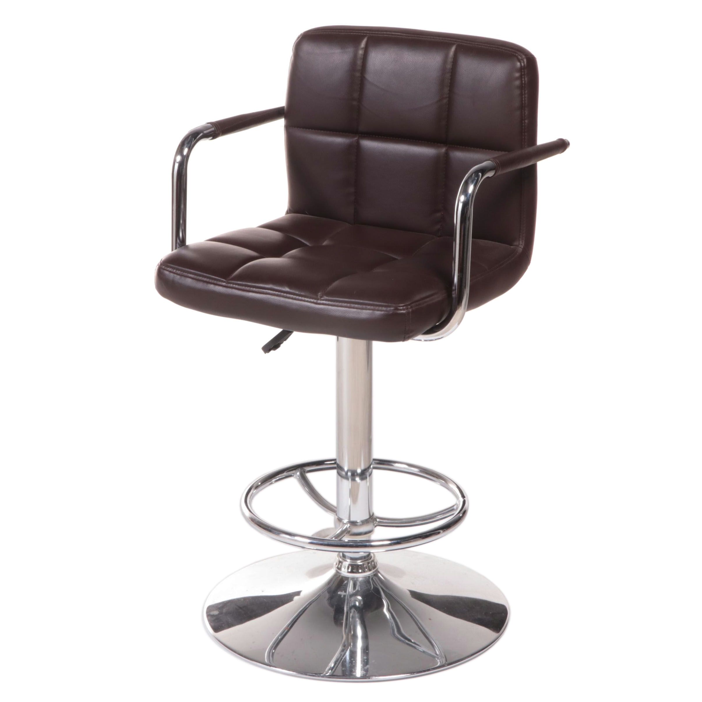 Belnick Inc. Modernist Style Chrome and Faux-Leather Adjustable Swivel Bar Stool