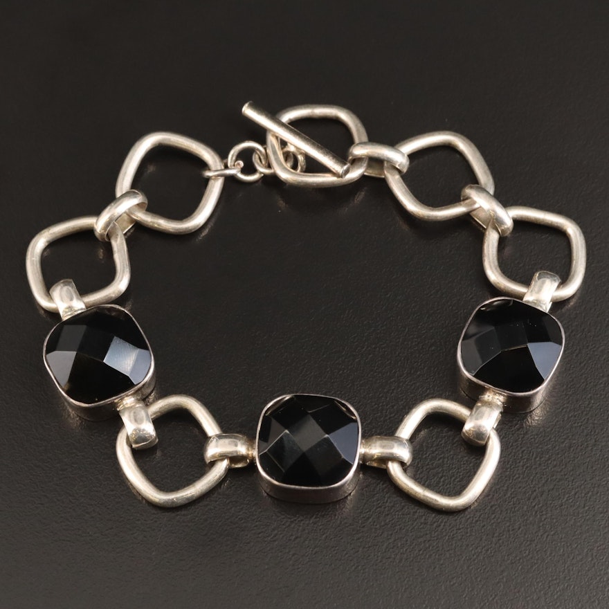 Sterling Obsidian Link Bracelet