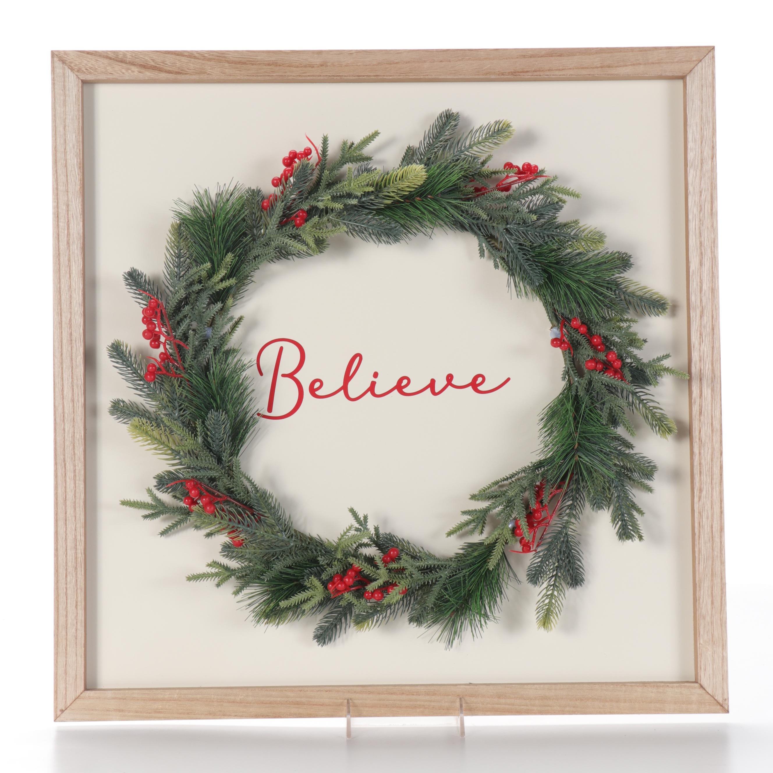 Threshold Christmas Wreath Sign with Hanging Wall Tree and Throw Pillows