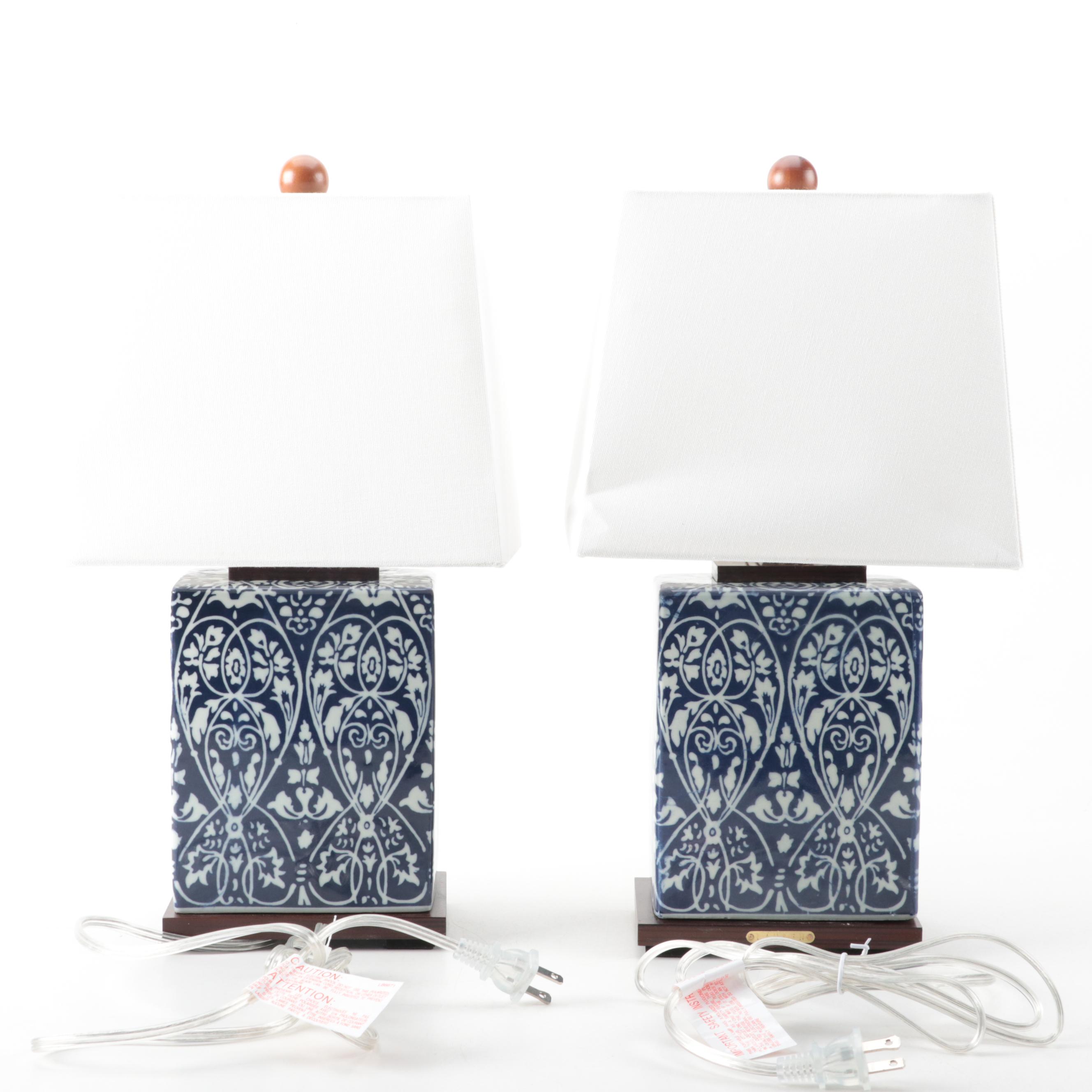 Pair of Ralph Lauren Blue and White Floral Ceramic Table Lamps