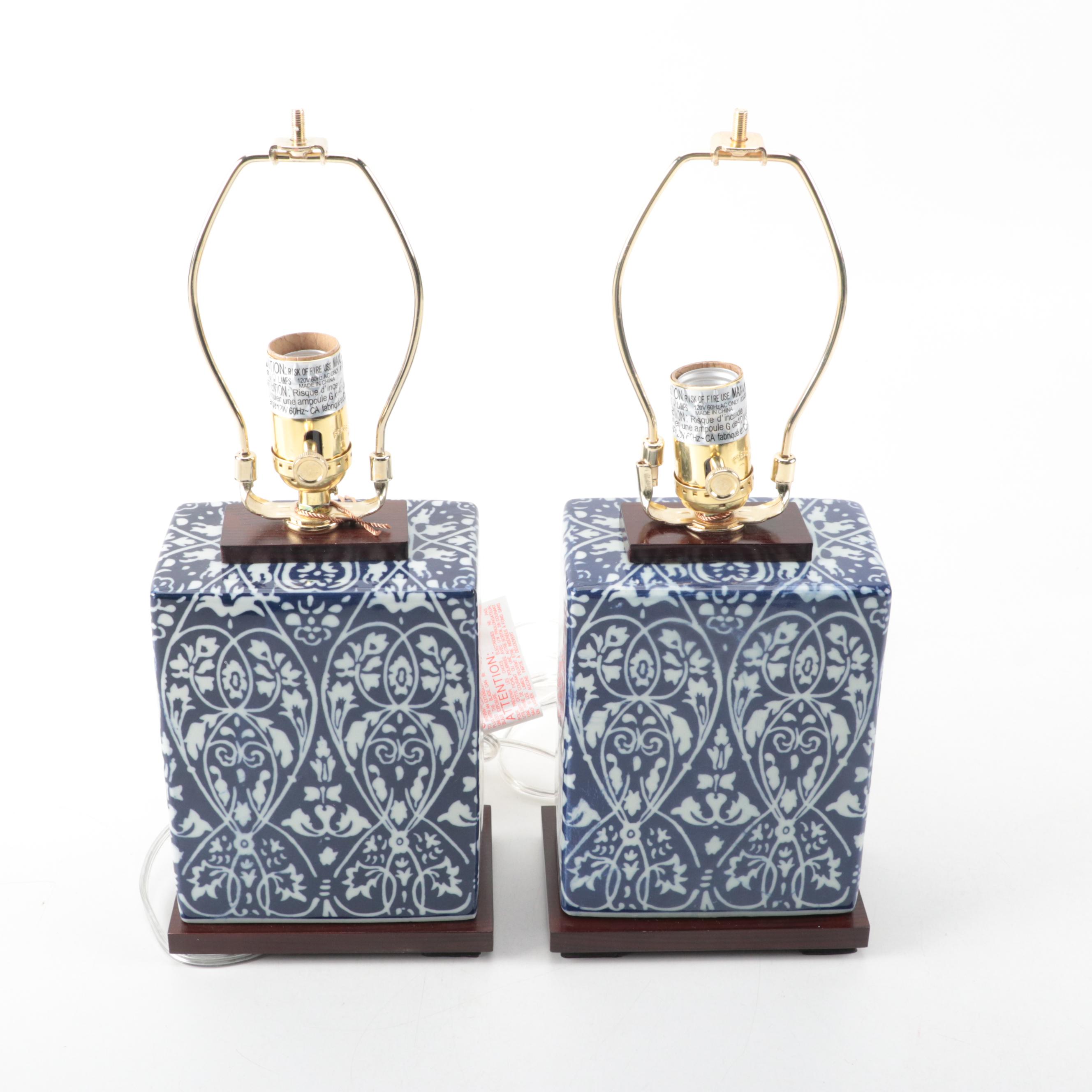 Pair of Ralph Lauren Blue and White Floral Ceramic Table Lamps