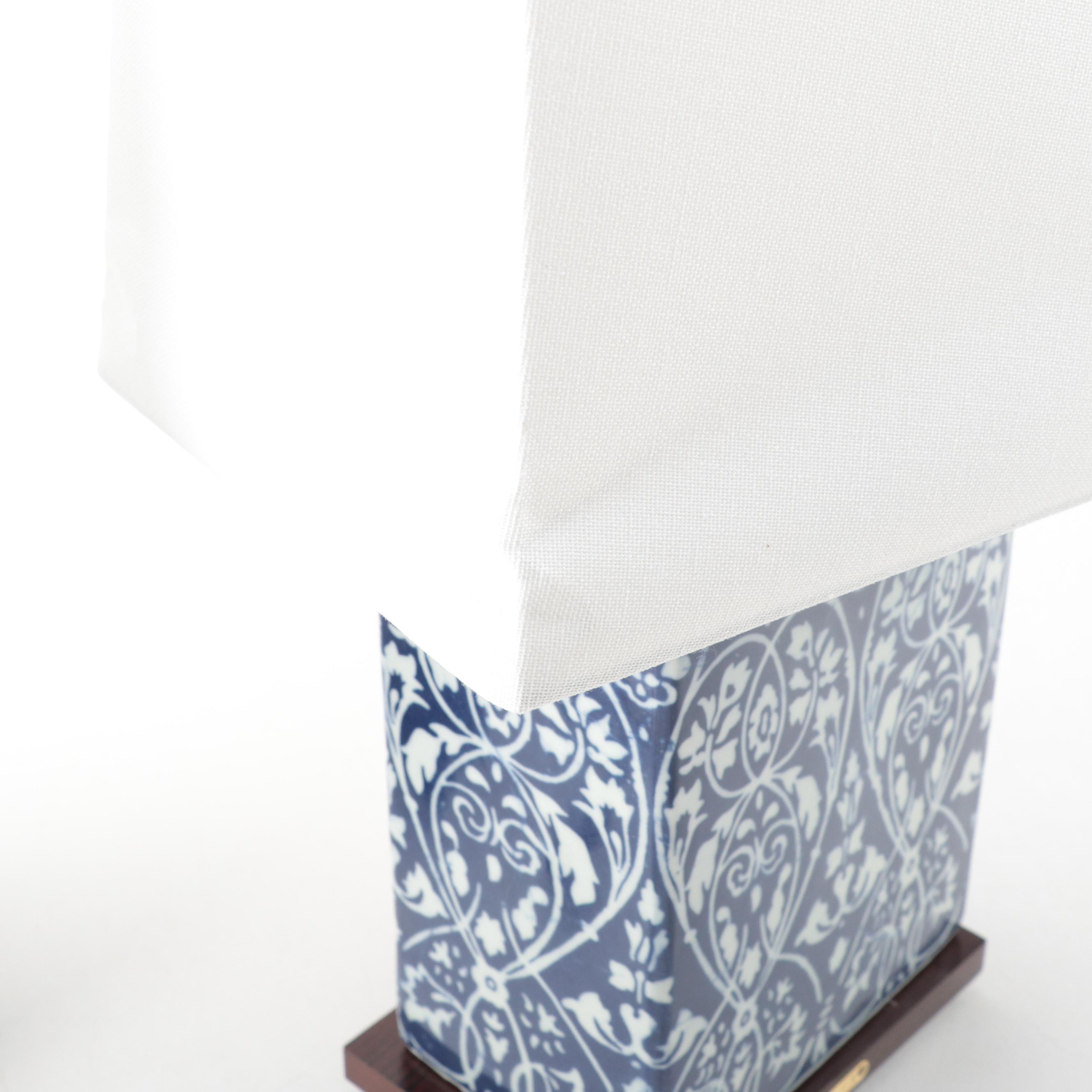 Pair of Ralph Lauren Blue and White Floral Ceramic Table Lamps