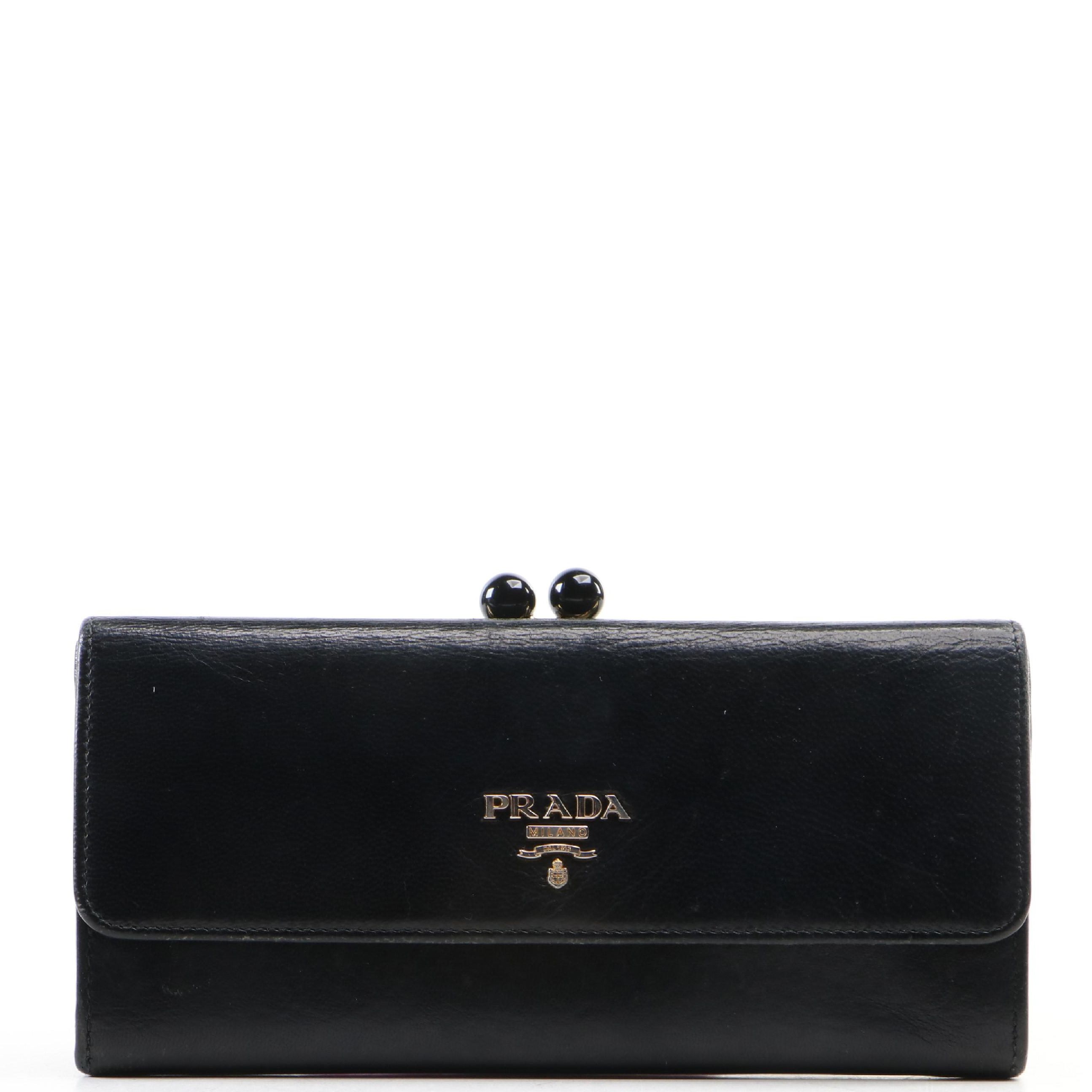 Prada Leather Kiss Lock Wallet with Box