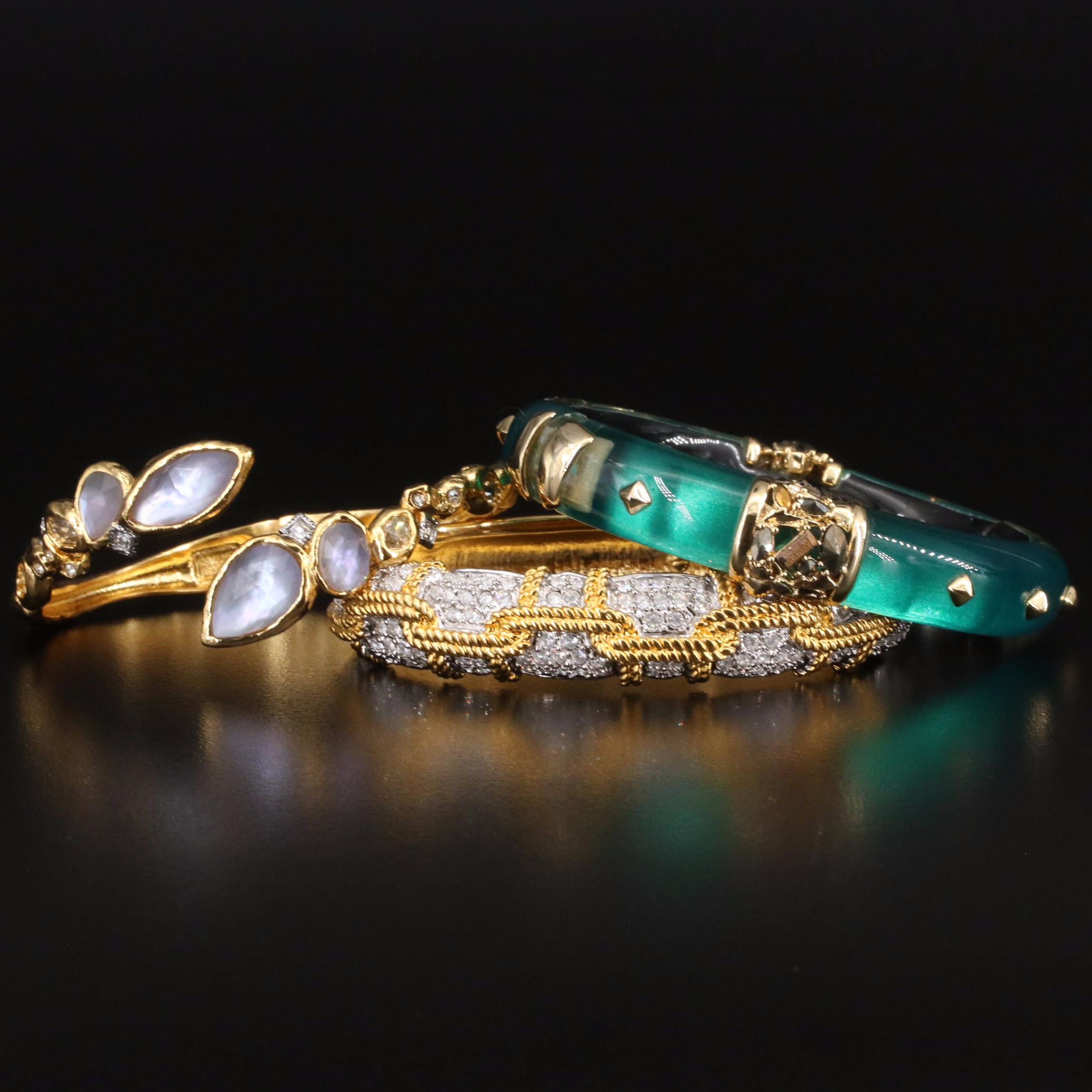 Alexis Bittar and Swarovski Hinged Bangles Including Mother-of-Pearl Doublet