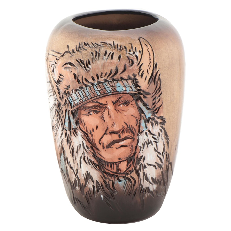 Rick Wisecarver Wihoa Hand-Painted Earthenware Vase, 1991