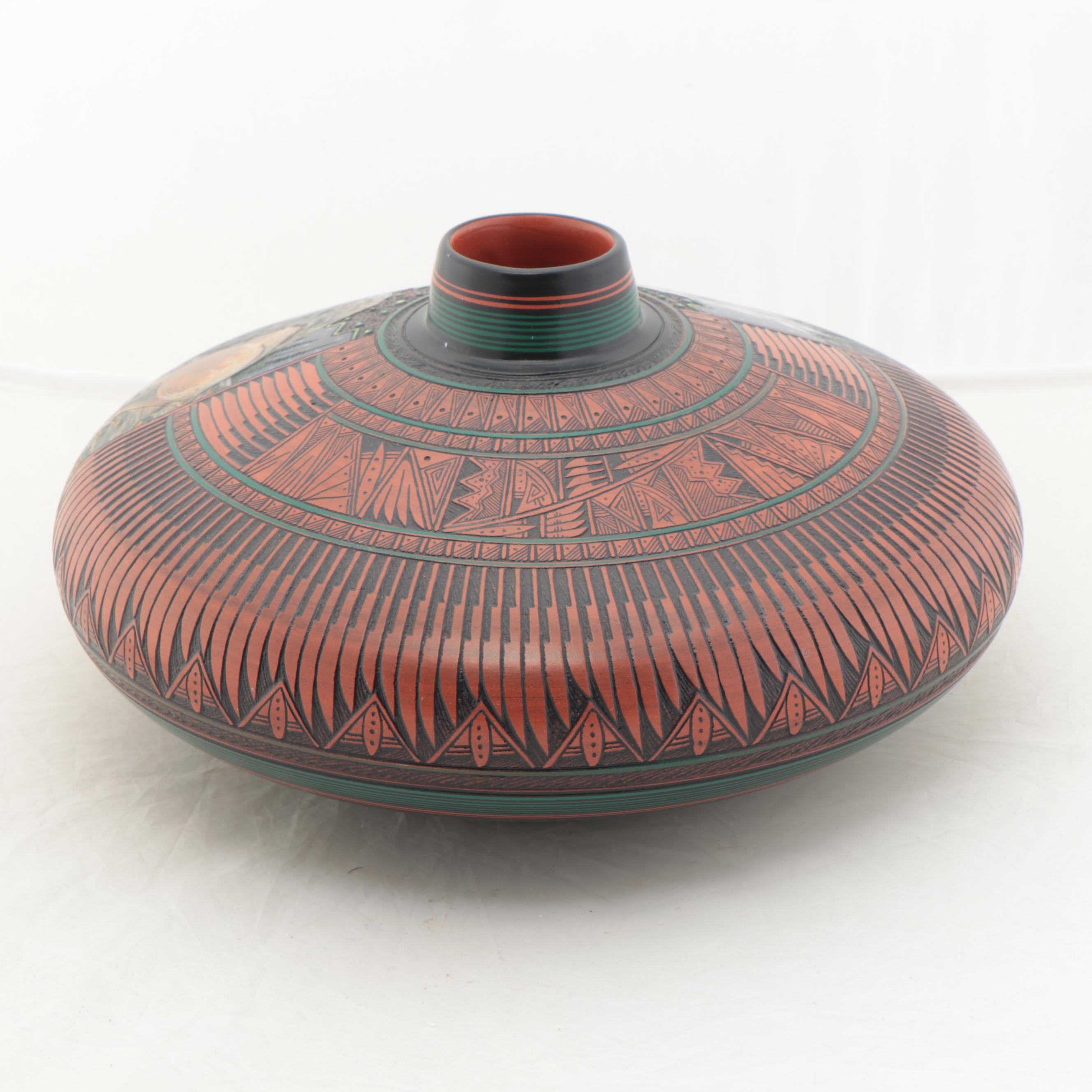 Signed Paul Lansing Navajo Hand-Painted Pottery Vase