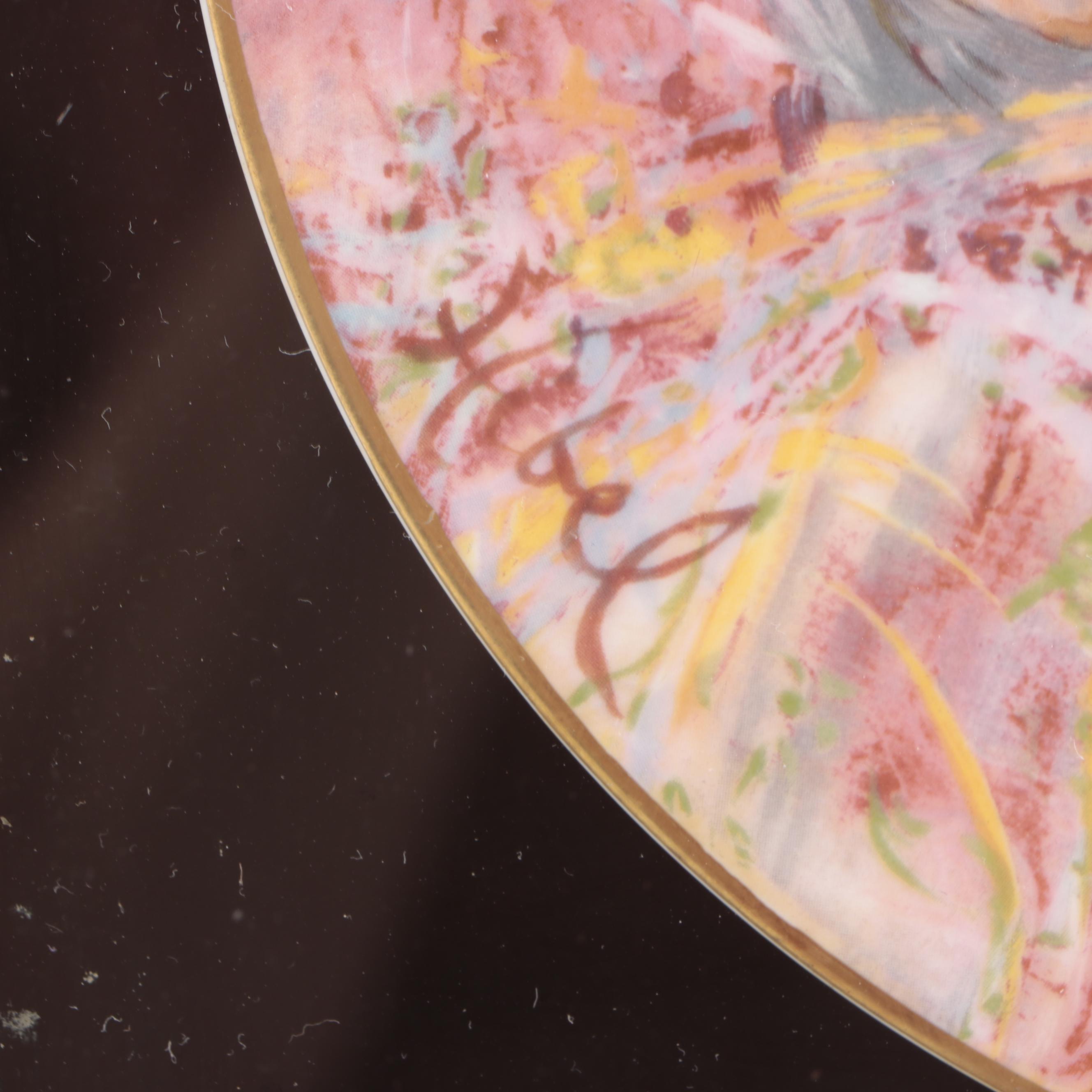 Framed Edna Hibel for Edwin Knowles Mother and Child Porcelain Portrait Plates