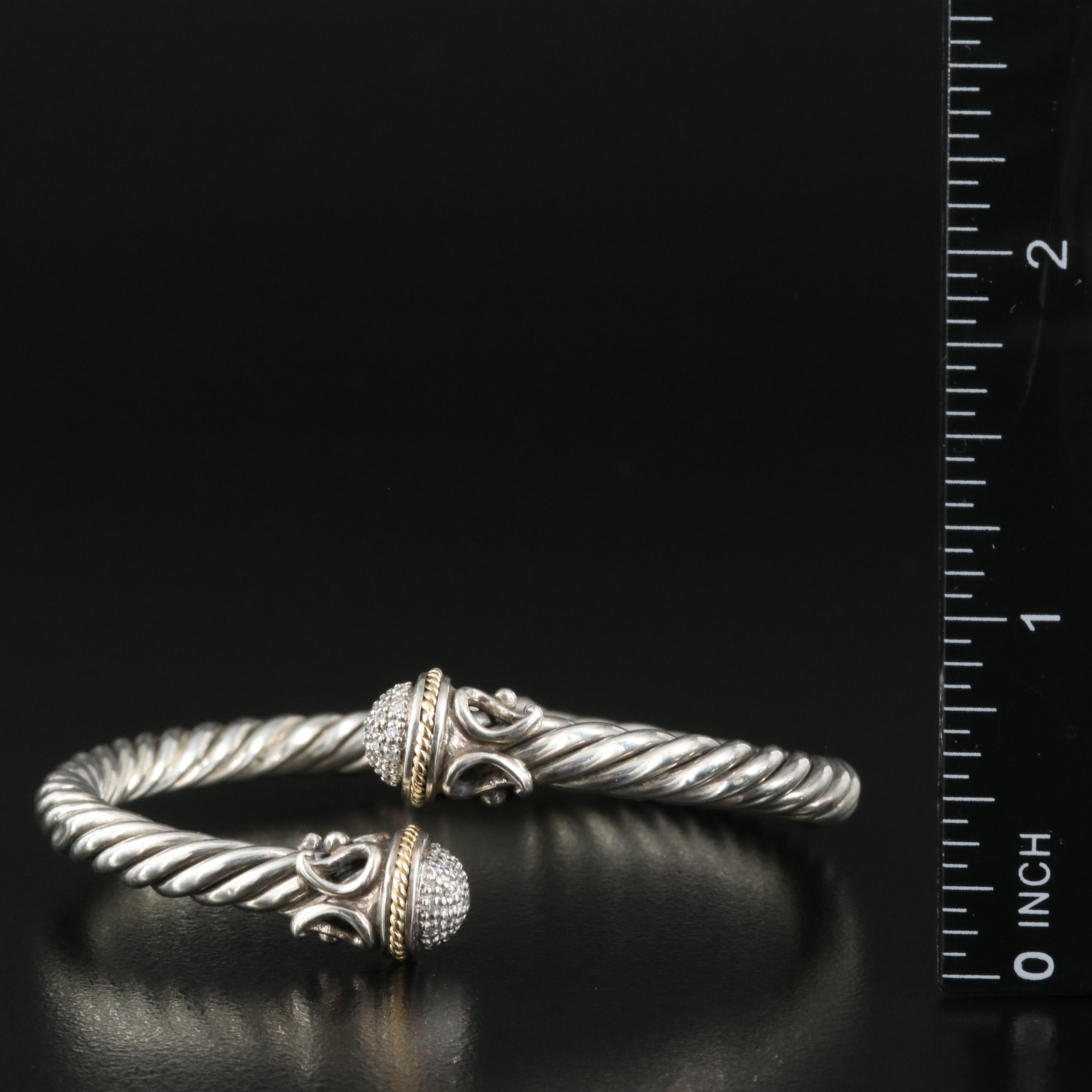 EFFY Sterling Diamond Bypass Hinged Cuff with 18K Accents