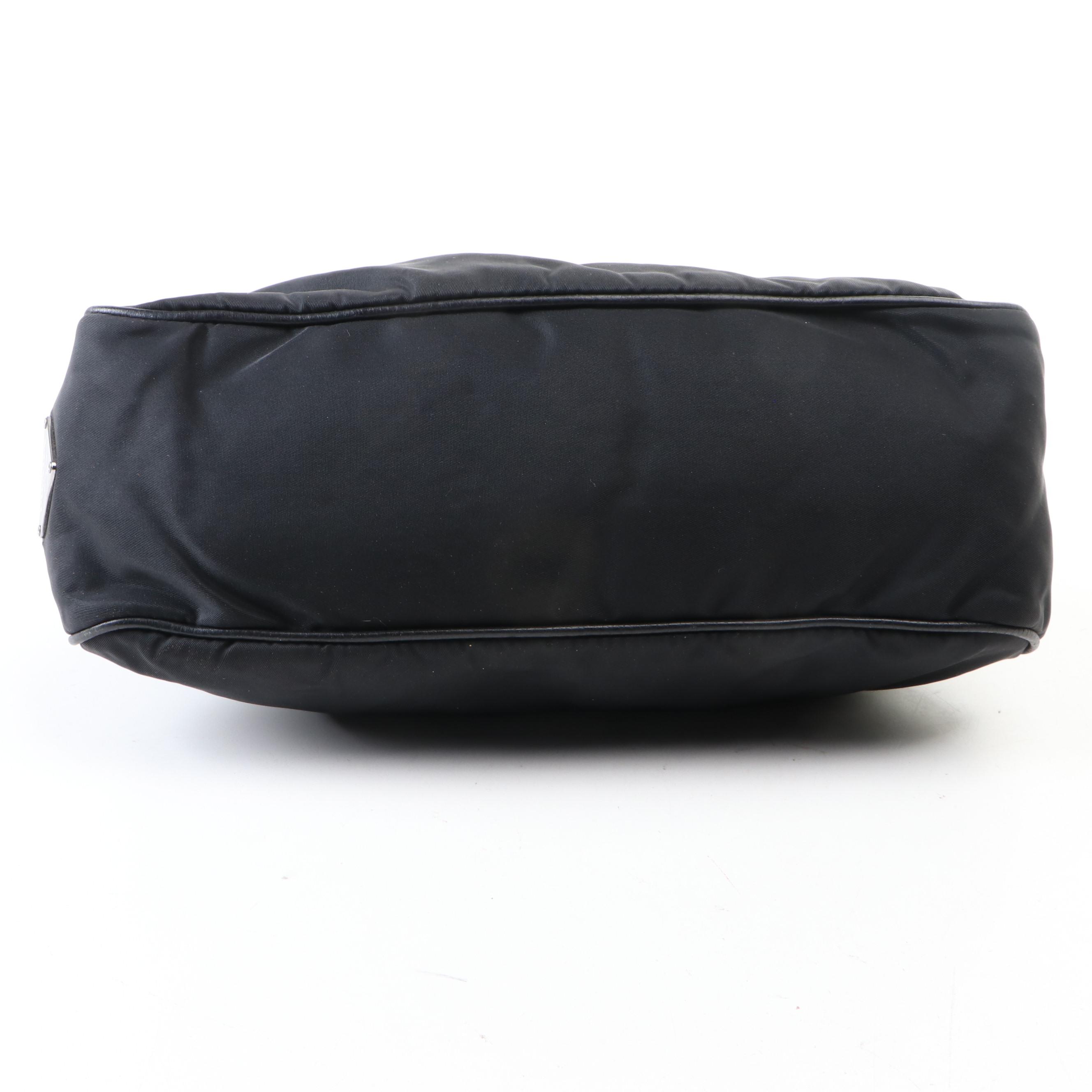 Prada Small Zip Baguette Shoulder in Black Nylon Gabardine and Leather