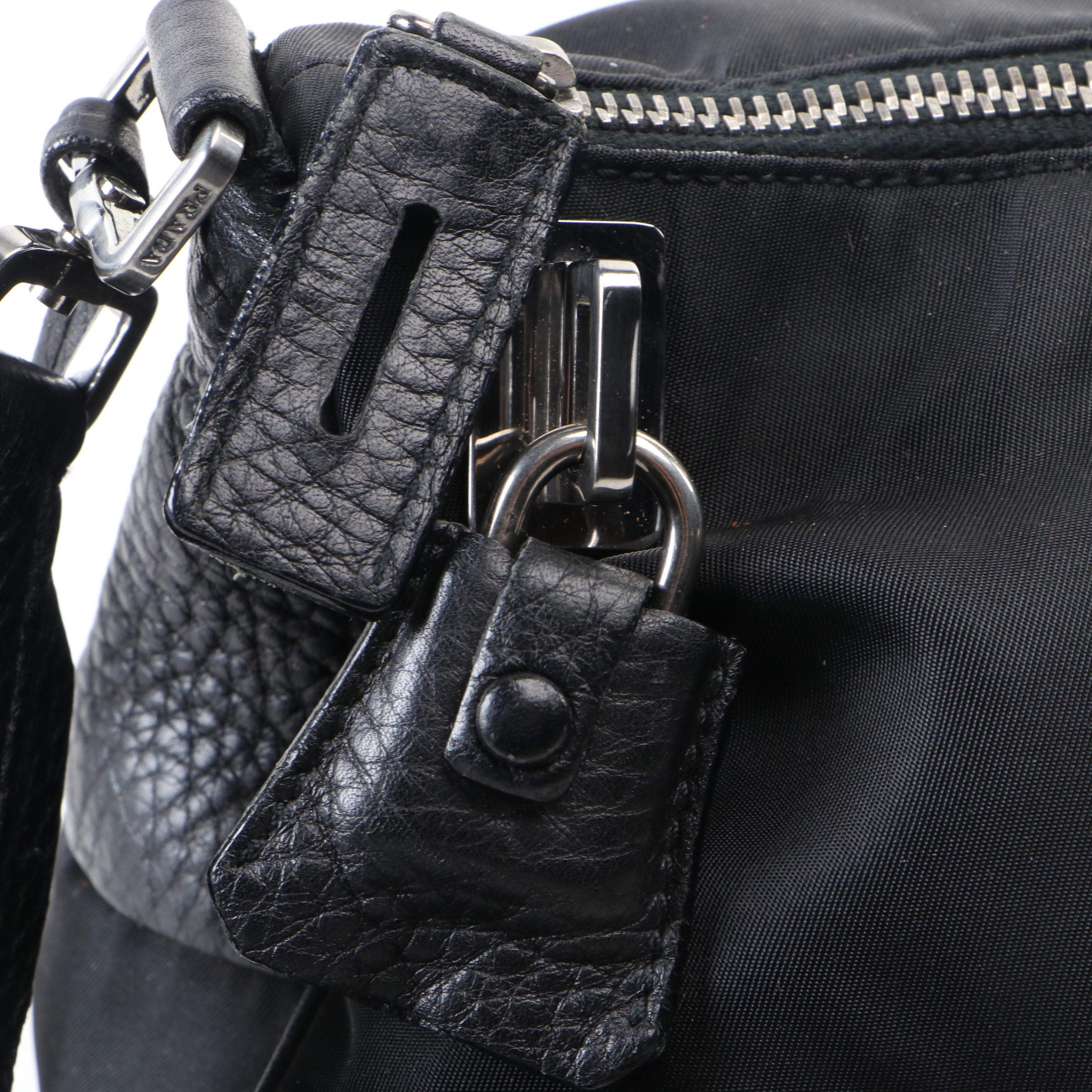 Prada Small Zip Baguette Shoulder in Black Nylon Gabardine and Leather
