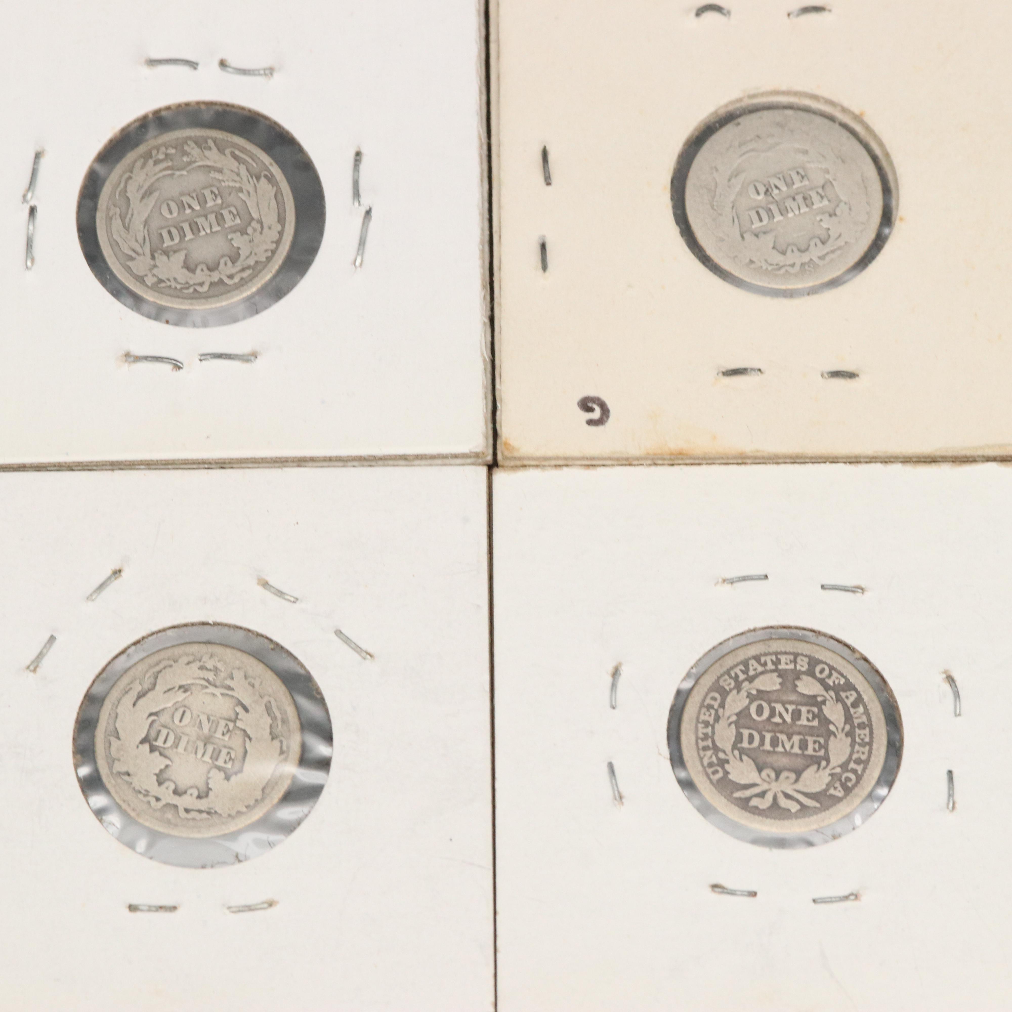 Group of Antique Silver Dimes, 1821 to 1913