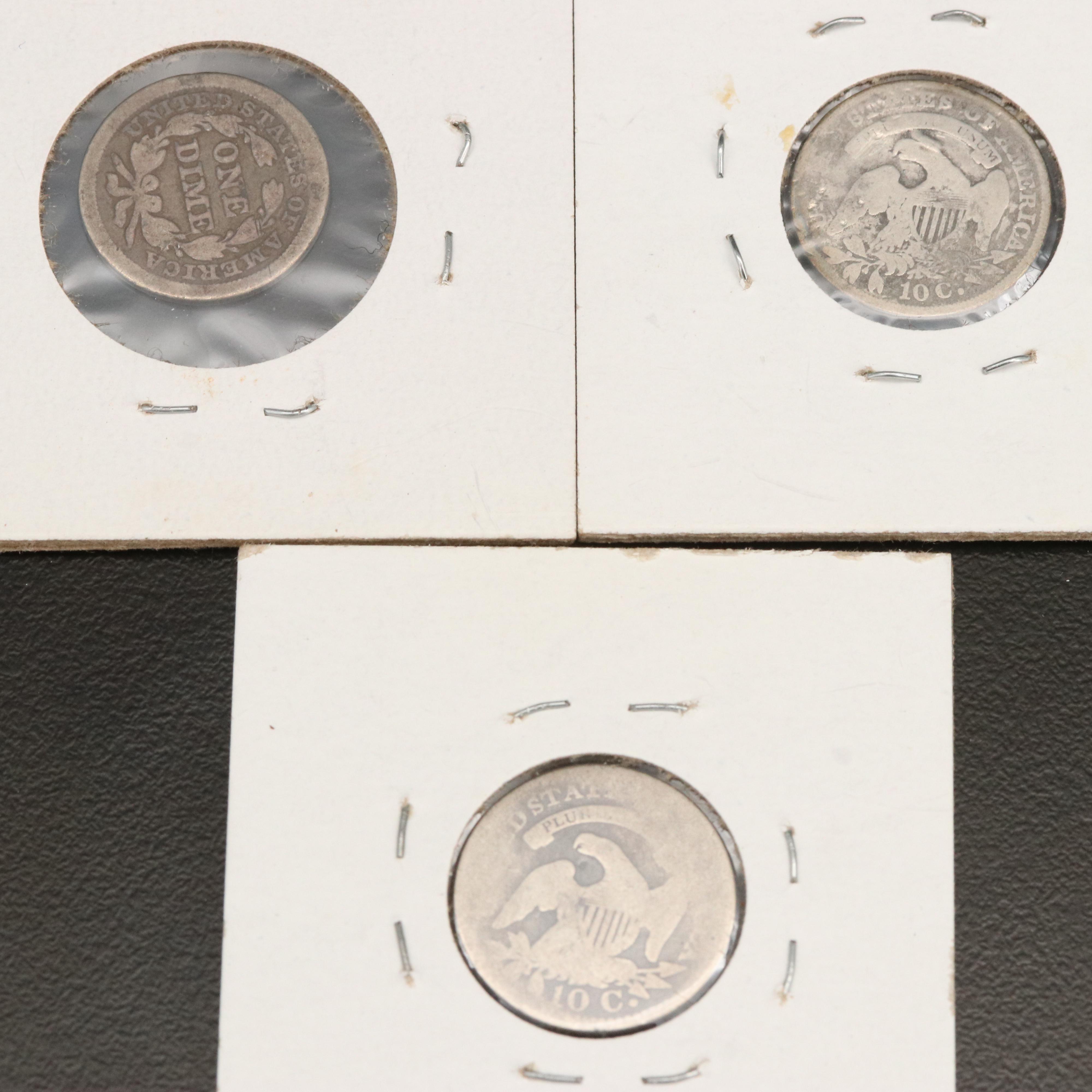 Group of Antique Silver Dimes, 1821 to 1913
