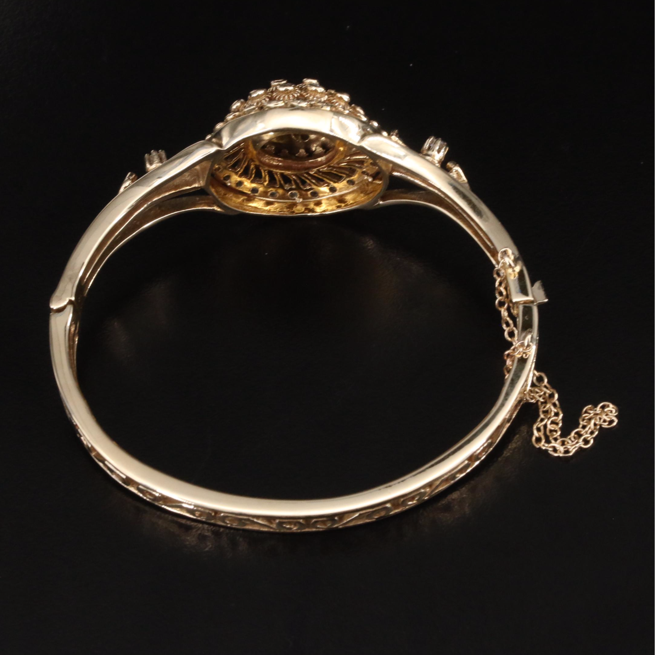 14K Diamond and Sapphire Hinged Bangle with Cannetille