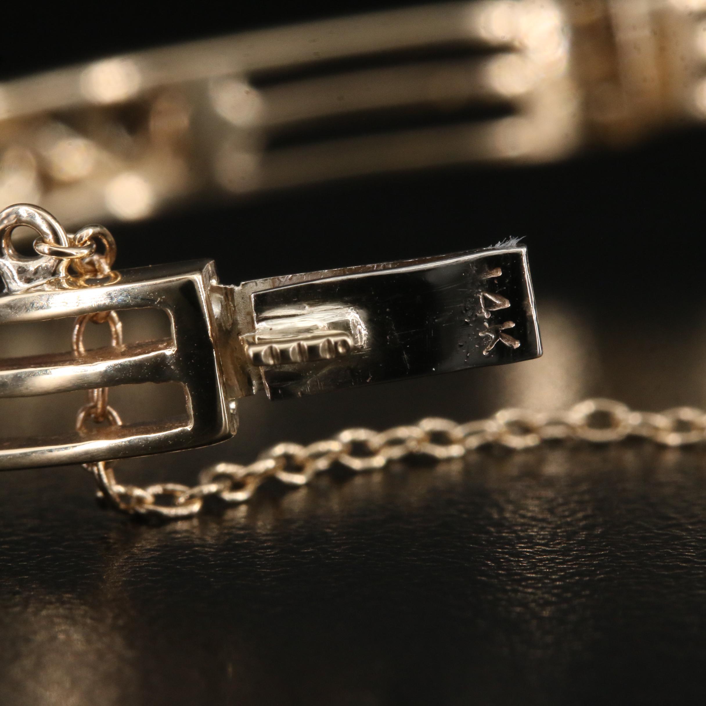 14K Diamond and Sapphire Hinged Bangle with Cannetille