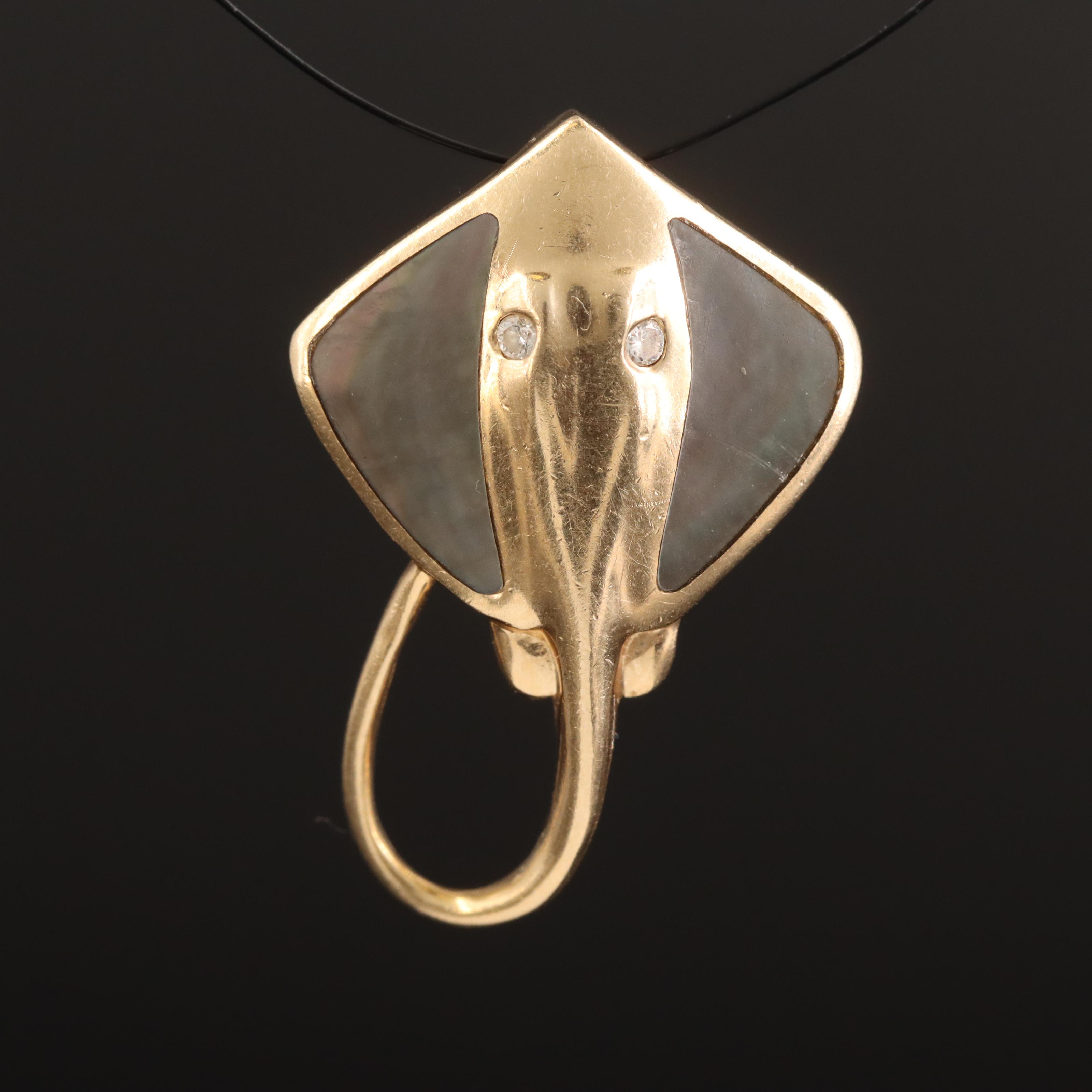14K Diamond and Mother-of-Pearl Stingray Pendant