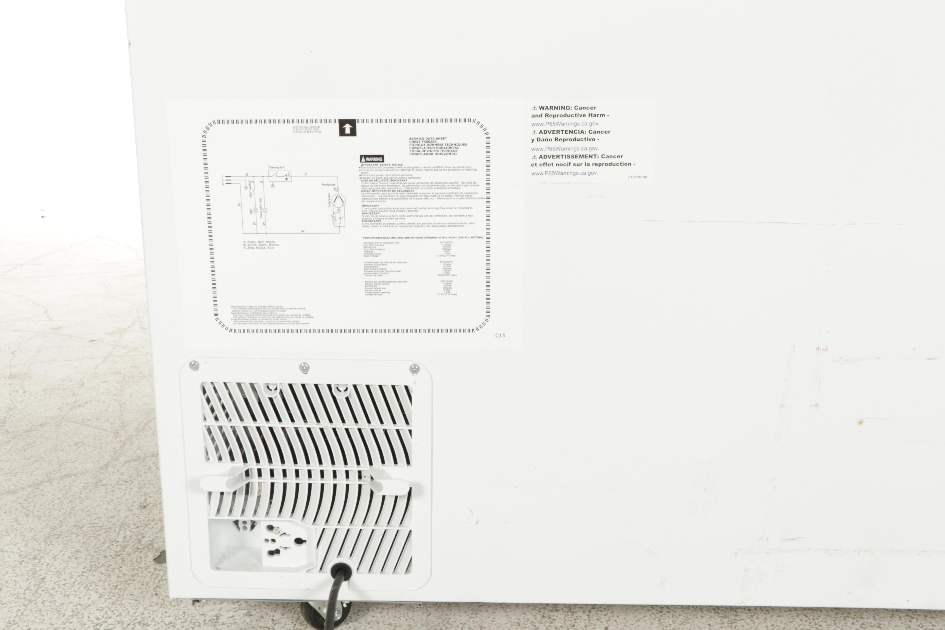 Frigidaire 14.8 Cu. Ft. White Chest Freezer on Casters
