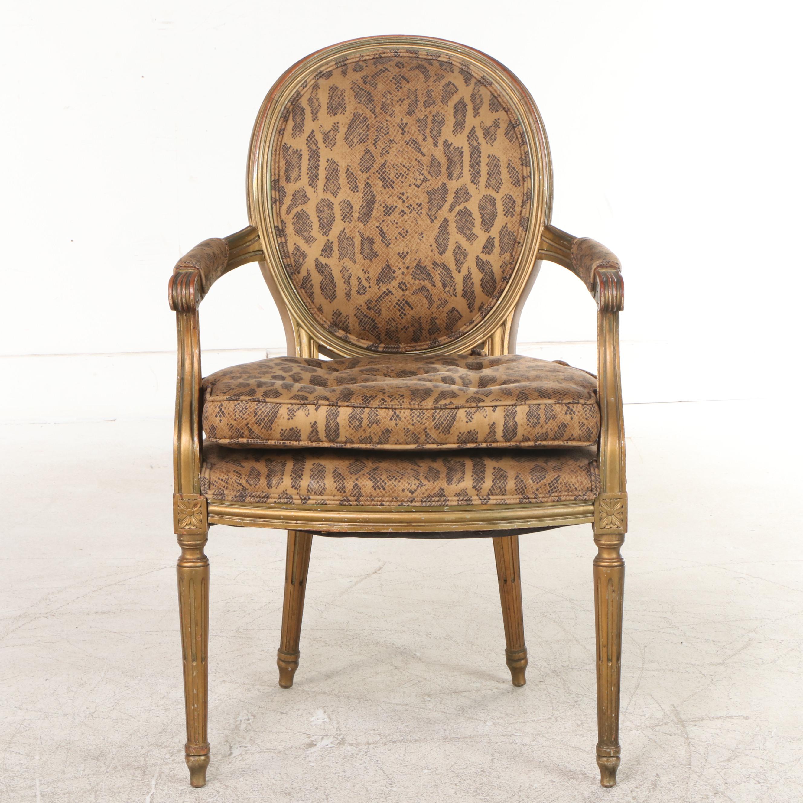 Louis XVI Style Animal Print Upholstered Arm Chair EBTH
