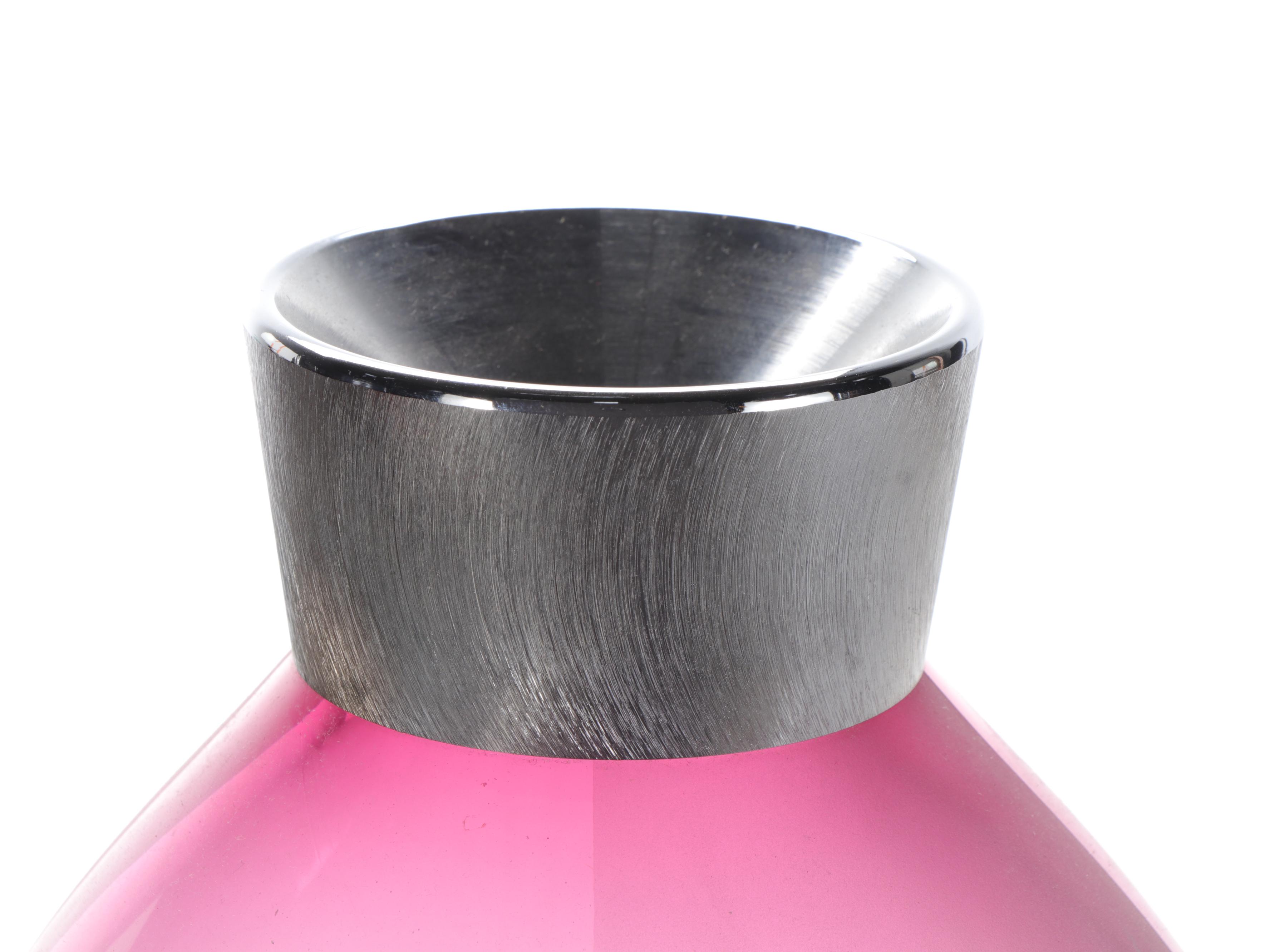 Glass and Stainless Steel Blush Pink Vase