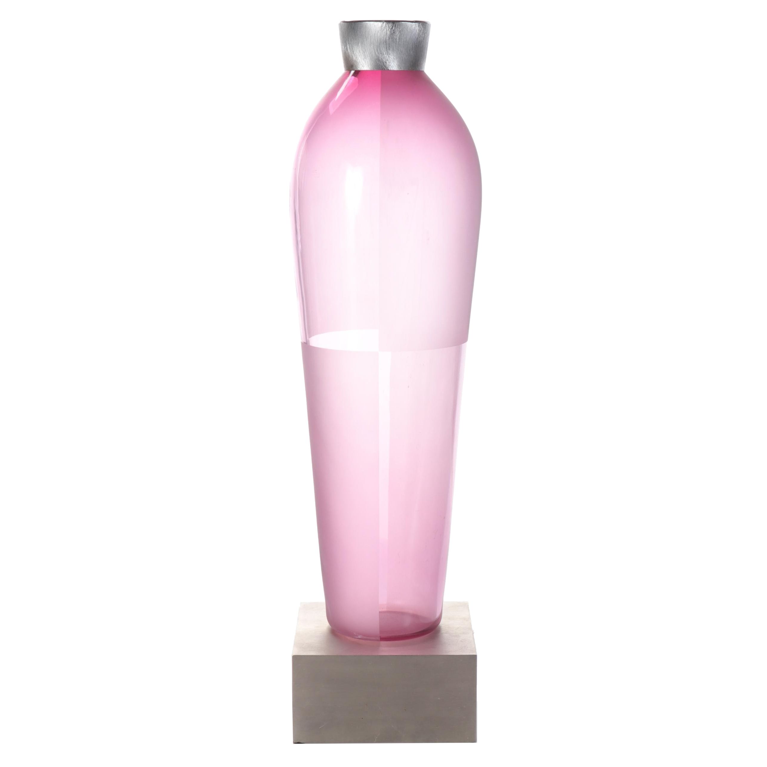Glass and Stainless Steel Blush Pink Vase