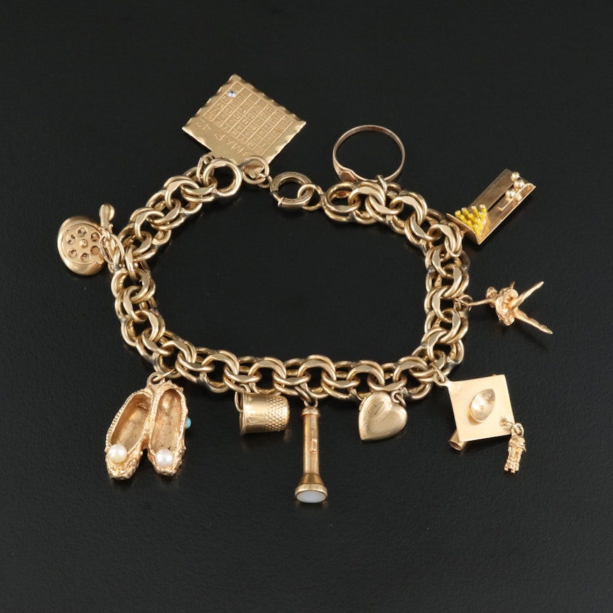 Charm Bracelet with 14K, 10K and Gold-Filled Charms