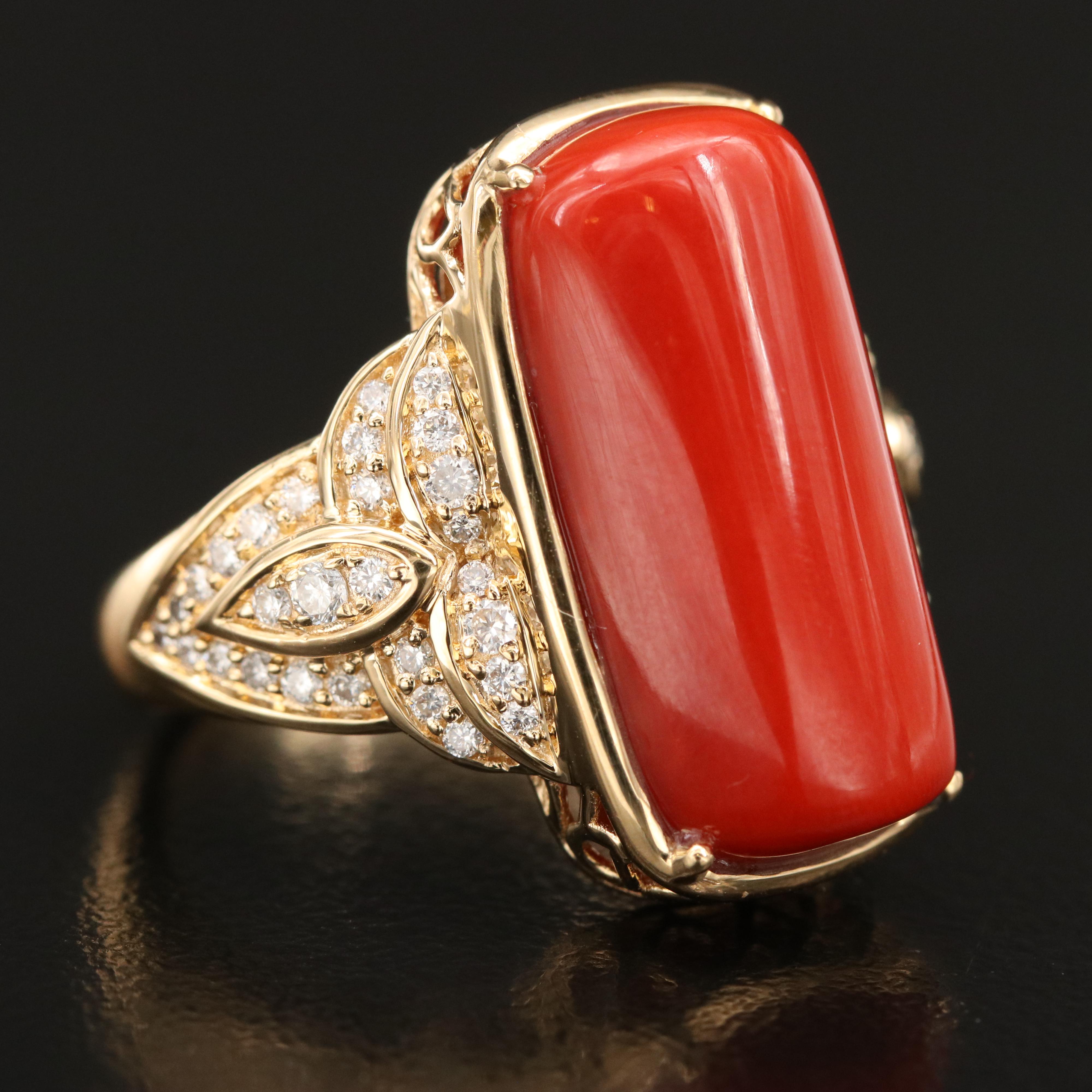 Chromia Jewelry 18K Coral and Diamond Ring