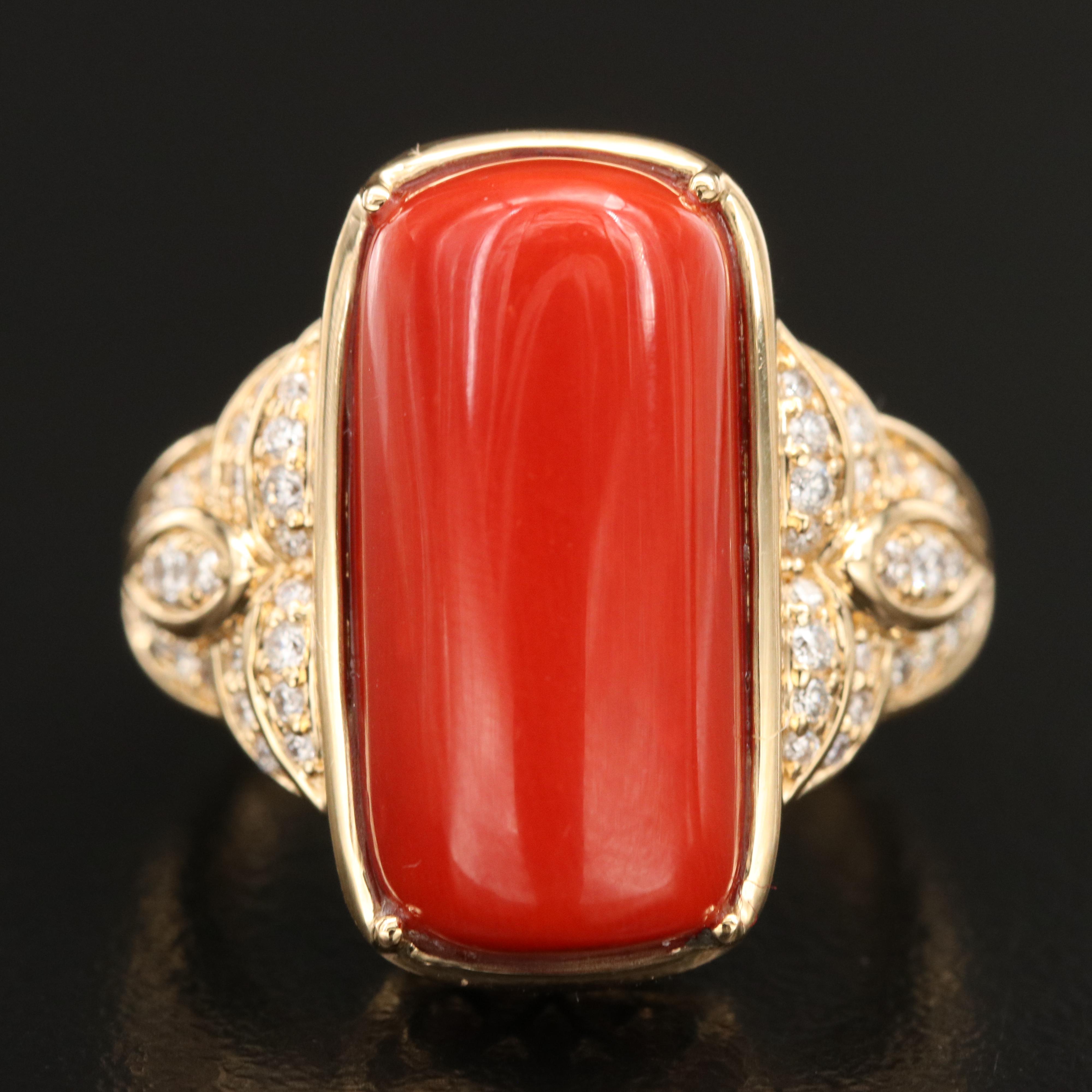 Chromia Jewelry 18K Coral and Diamond Ring