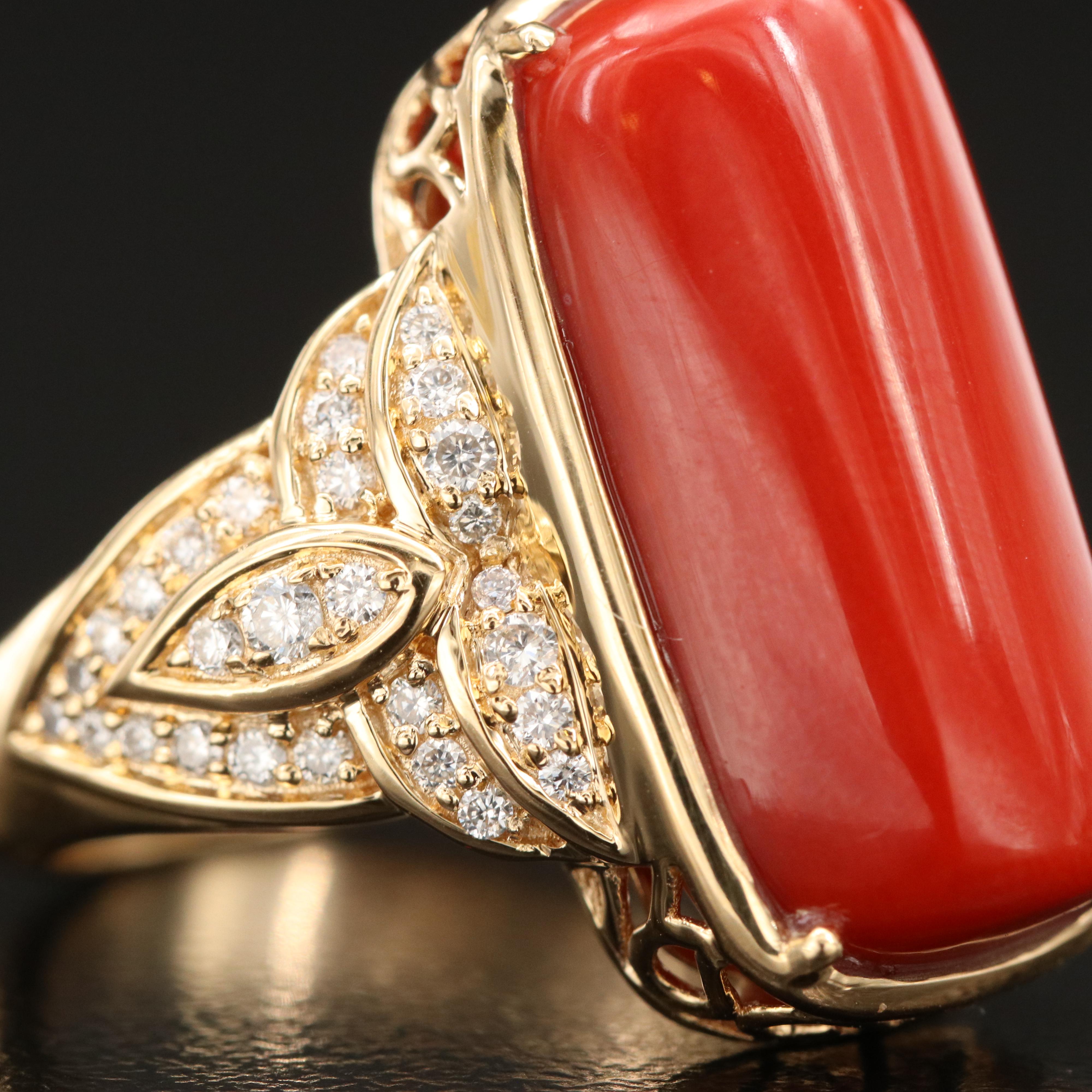 Chromia Jewelry 18K Coral and Diamond Ring